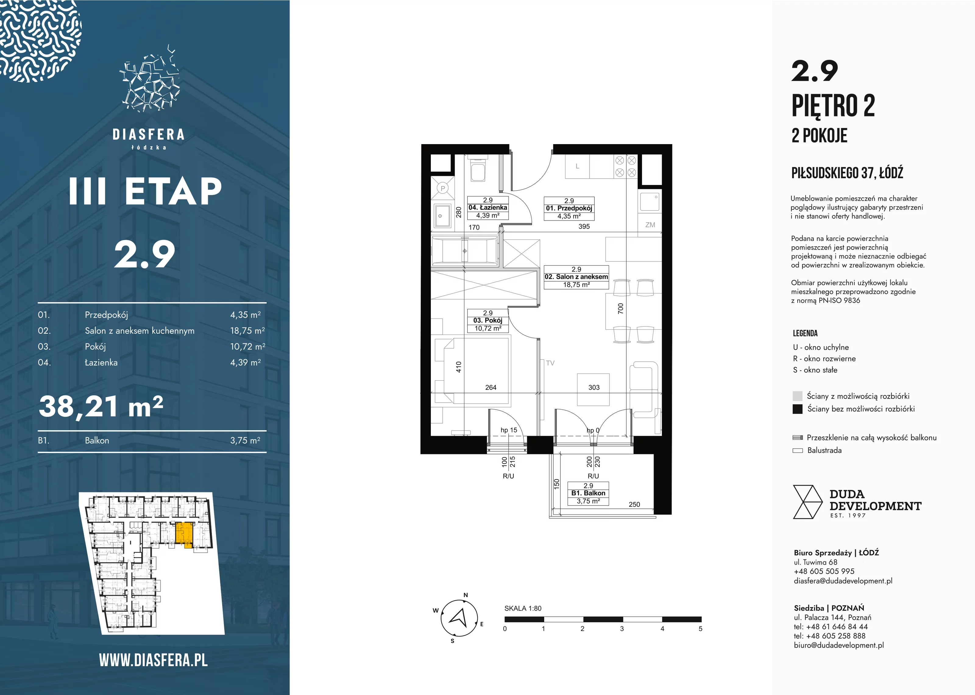 2 pokoje, mieszkanie 38,21 m², piętro 2, oferta nr 2_9, Diasfera III, Łódź, Śródmieście, al. Piłsudskiego 37