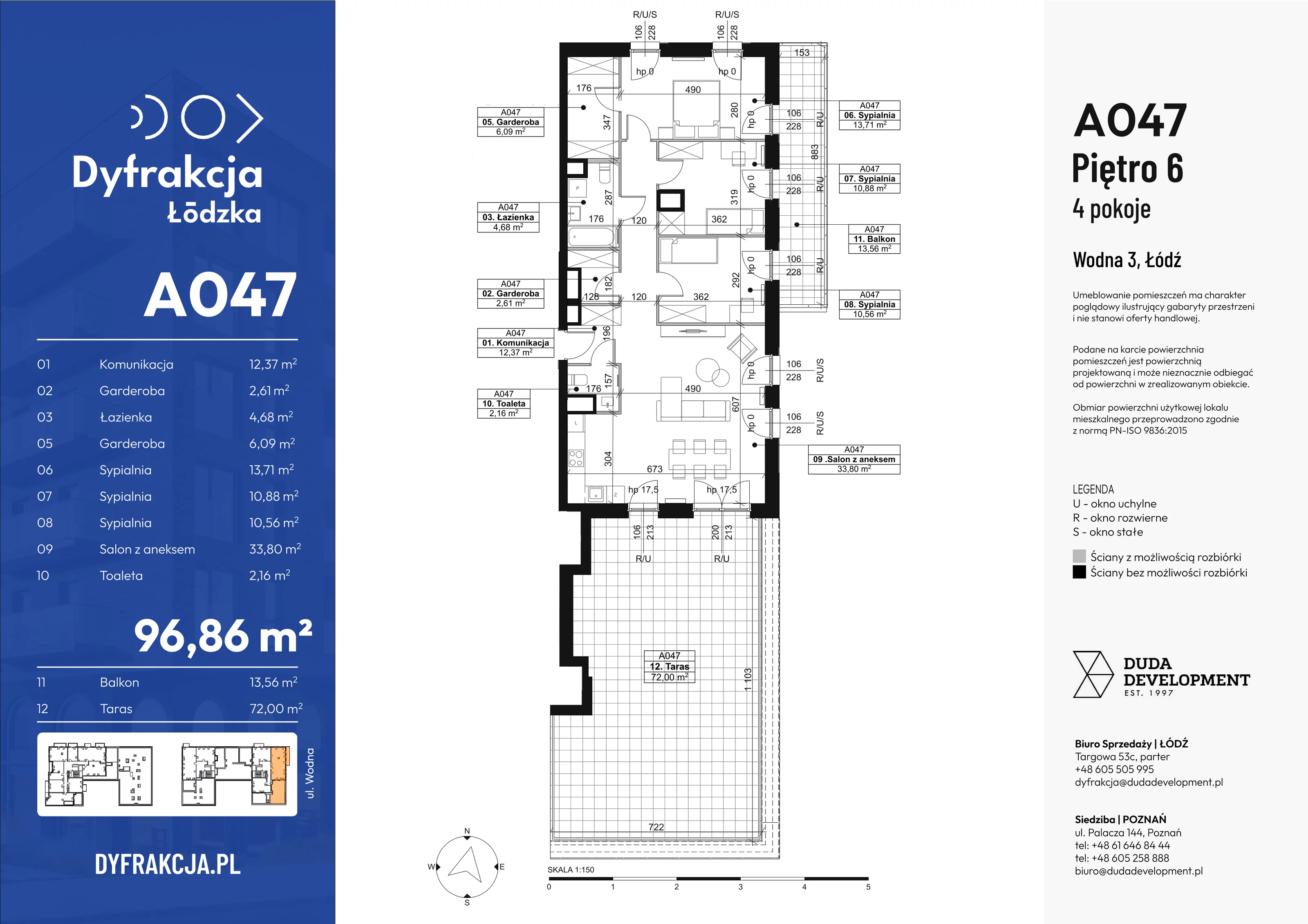 4 pokoje, apartament 96,86 m², piętro 6, oferta nr A047, Dyfrakcja Łódzka, Łódź, Widzew, ul. Wodna 3