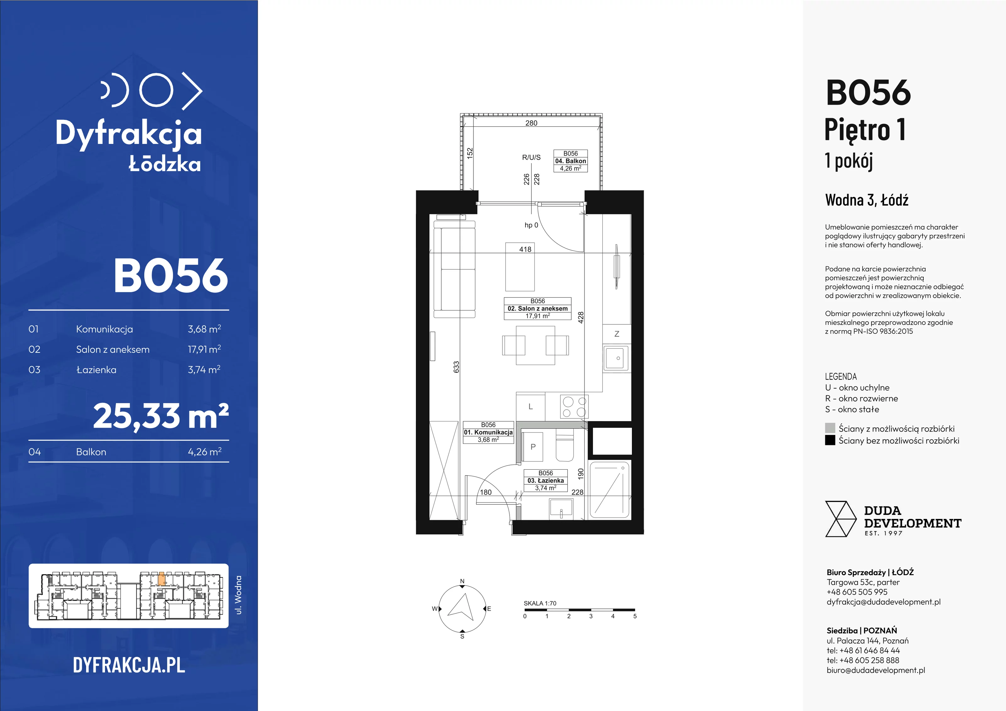 Mieszkanie 25,33 m², piętro 1, oferta nr B056, Dyfrakcja Łódzka, Łódź, Widzew, ul. Wodna 3