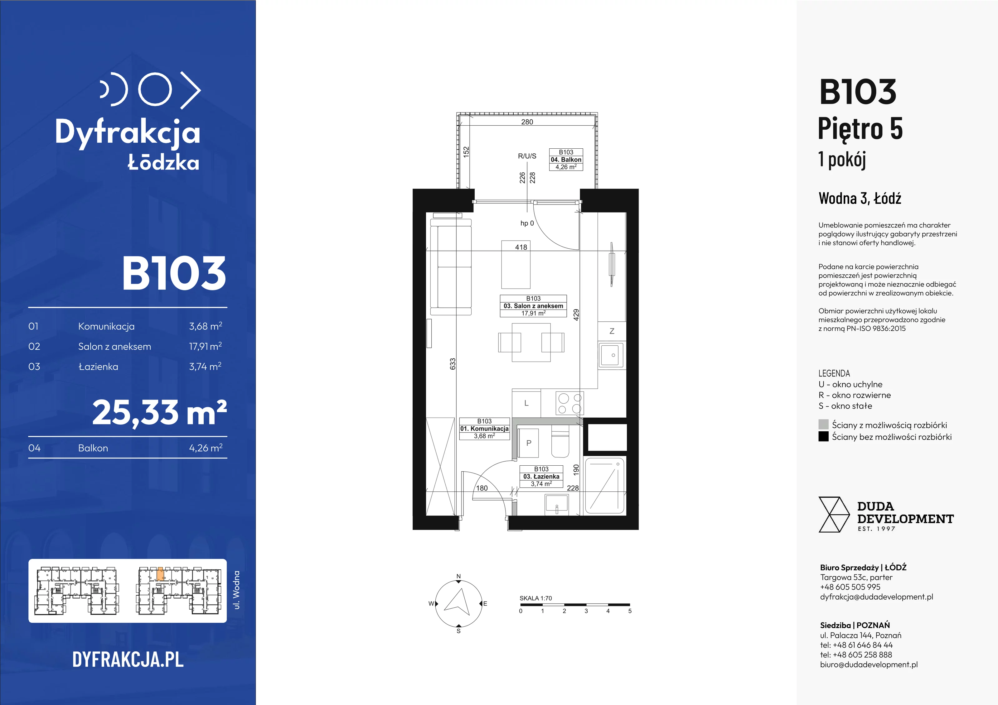 Mieszkanie 25,33 m², piętro 5, oferta nr B103, Dyfrakcja Łódzka, Łódź, Widzew, ul. Wodna 3