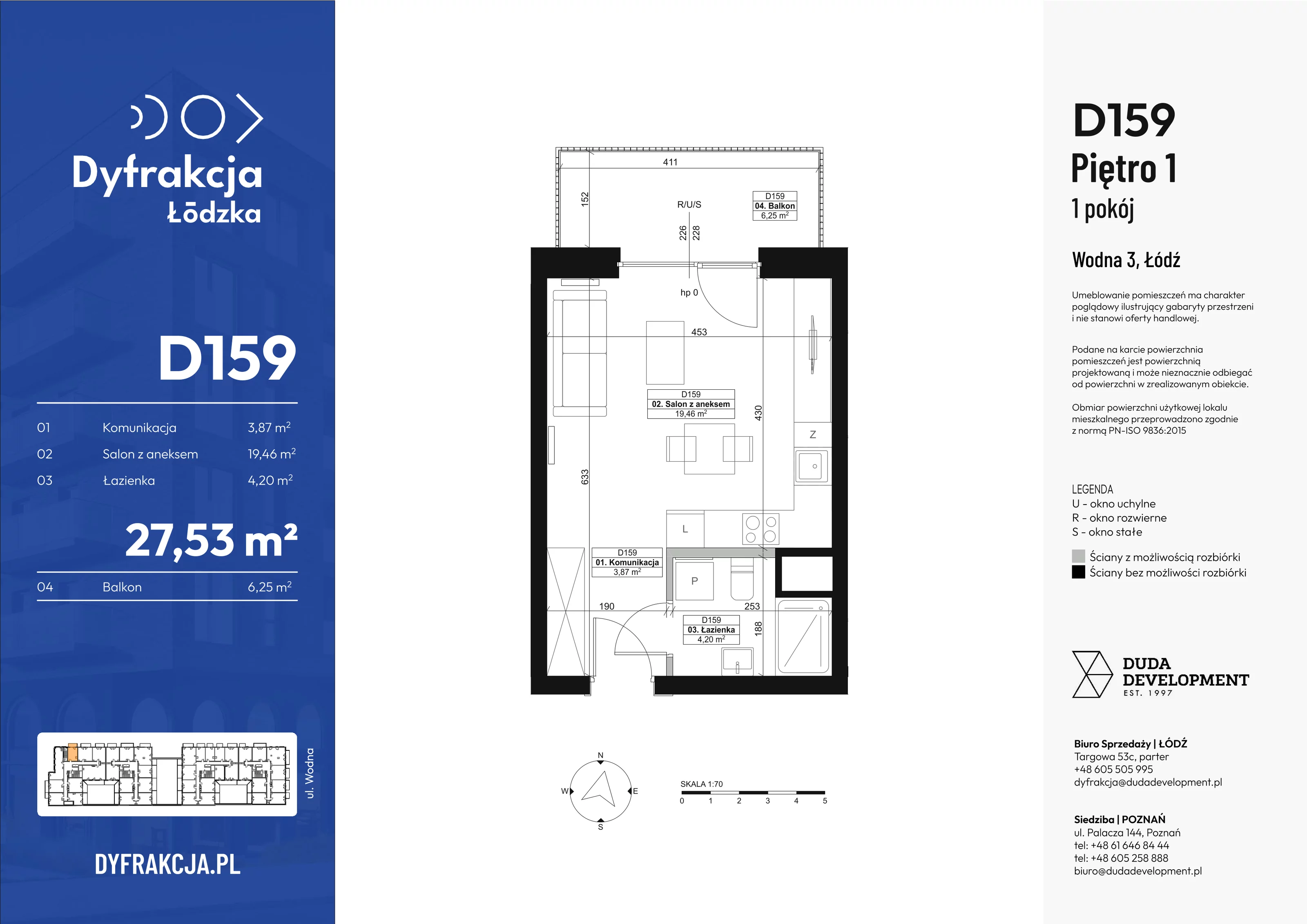 1 pokój, apartament 27,53 m², piętro 1, oferta nr D159, Dyfrakcja Łódzka, Łódź, Widzew, ul. Wodna 3