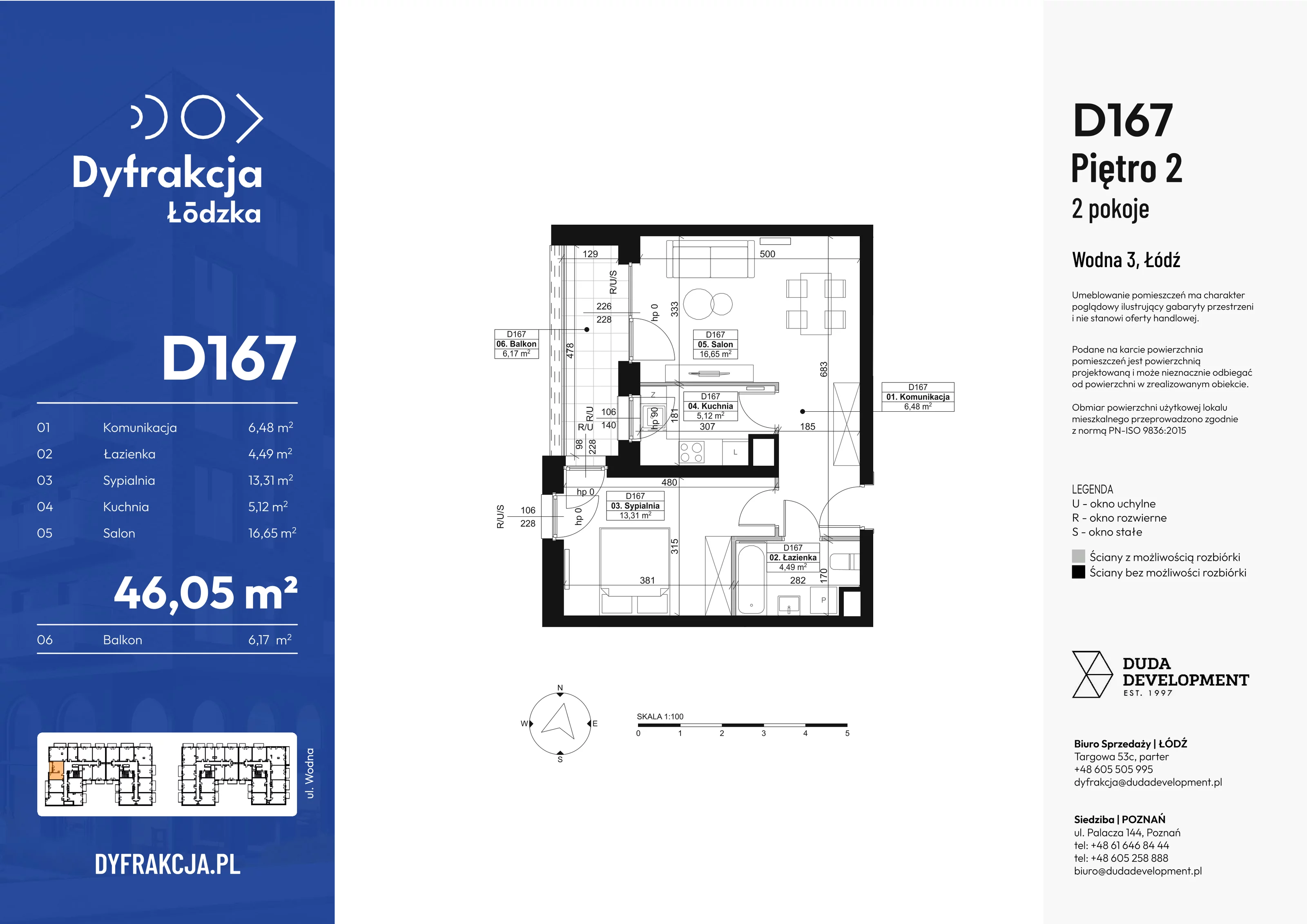 2 pokoje, apartament 46,05 m², piętro 1, oferta nr D167, Dyfrakcja Łódzka, Łódź, Widzew, ul. Wodna 3