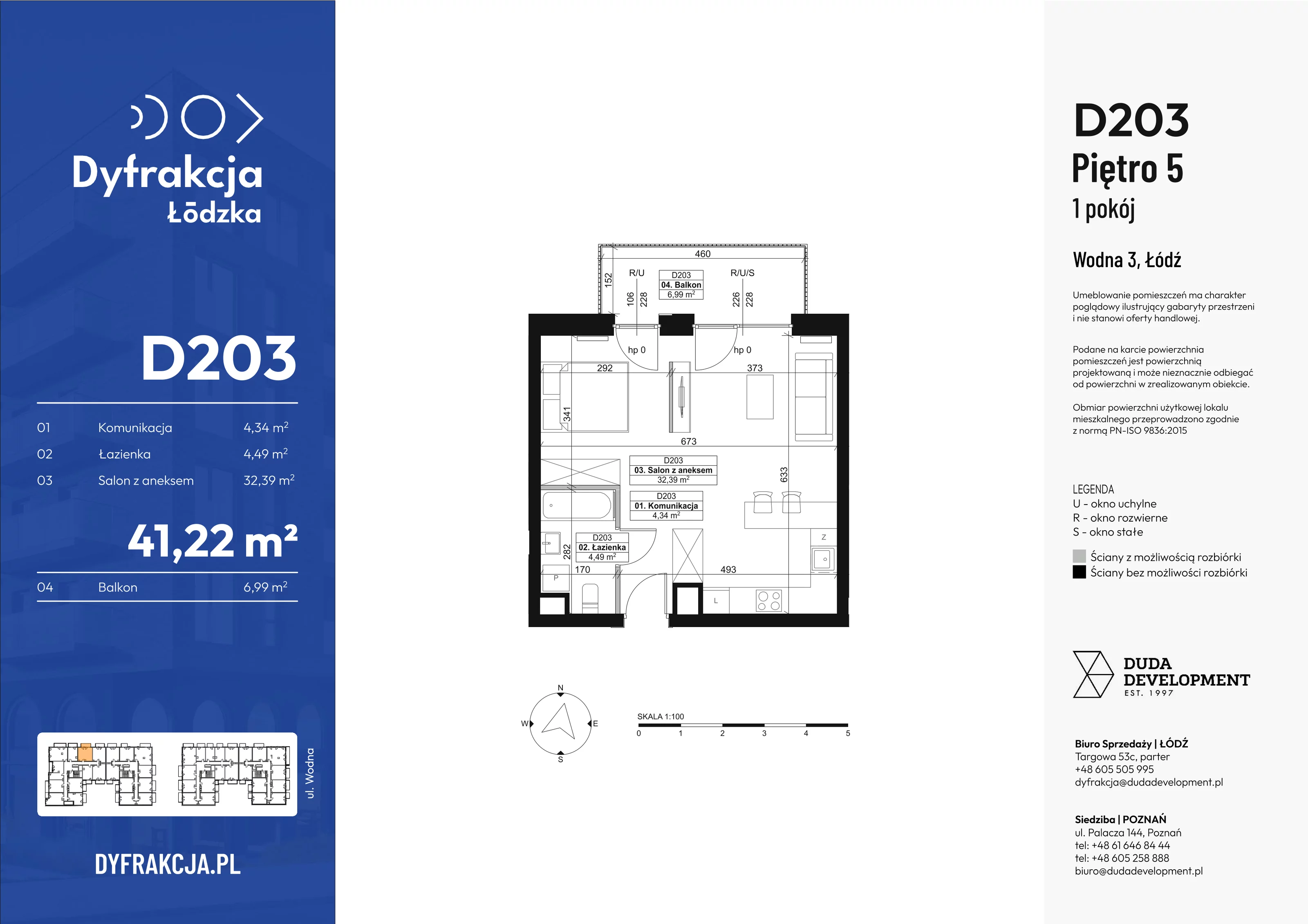 1 pokój, apartament 41,22 m², piętro 1, oferta nr D203, Dyfrakcja Łódzka, Łódź, Widzew, ul. Wodna 3