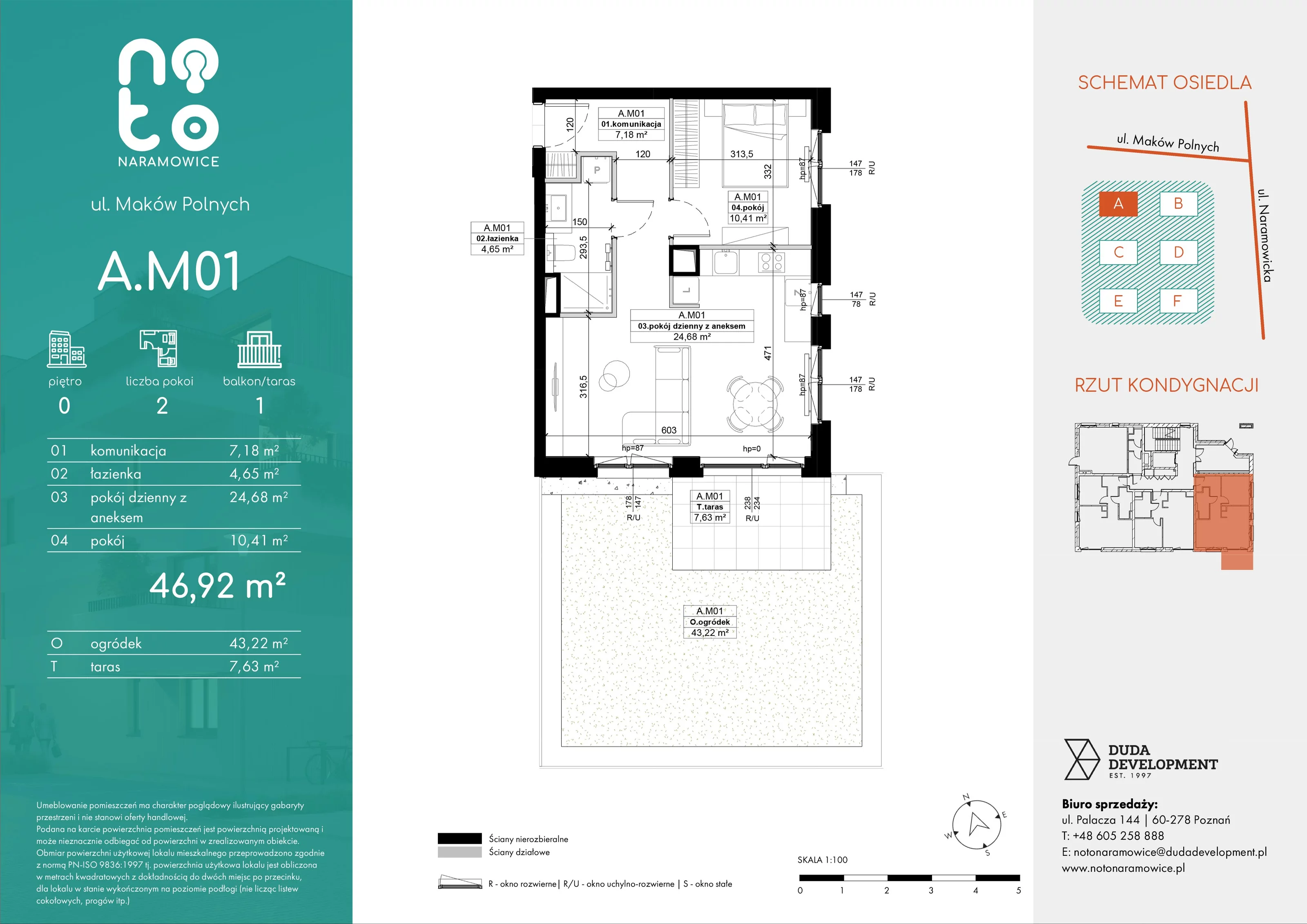 2 pokoje, mieszkanie 46,92 m², parter, oferta nr A/M01 , No to Naramowice, Poznań, Naramowice, Naramowice, ul. Maków Polnych