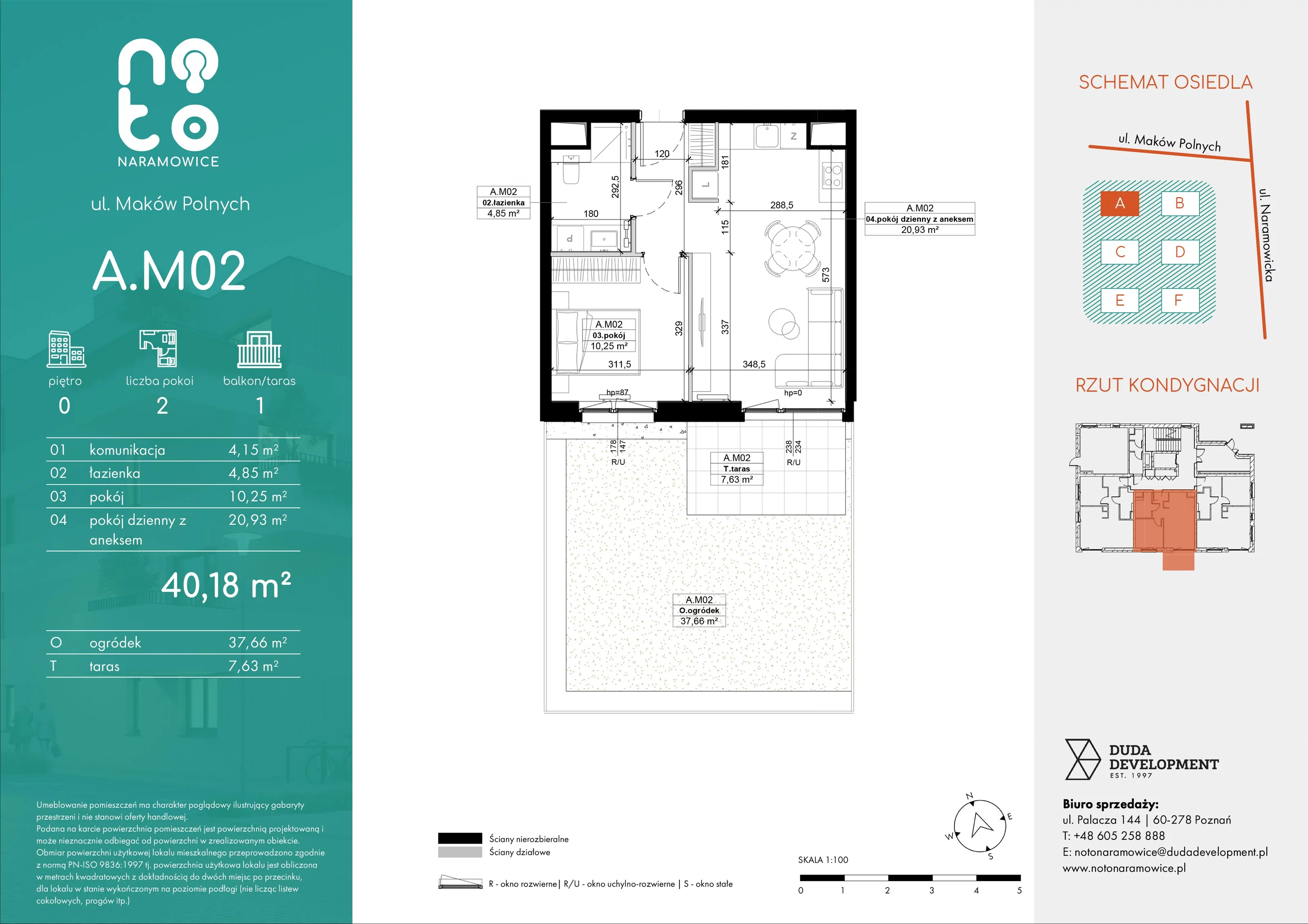 Mieszkanie 40,18 m², parter, oferta nr A/M02 , No to Naramowice, Poznań, Naramowice, Naramowice, ul. Maków Polnych