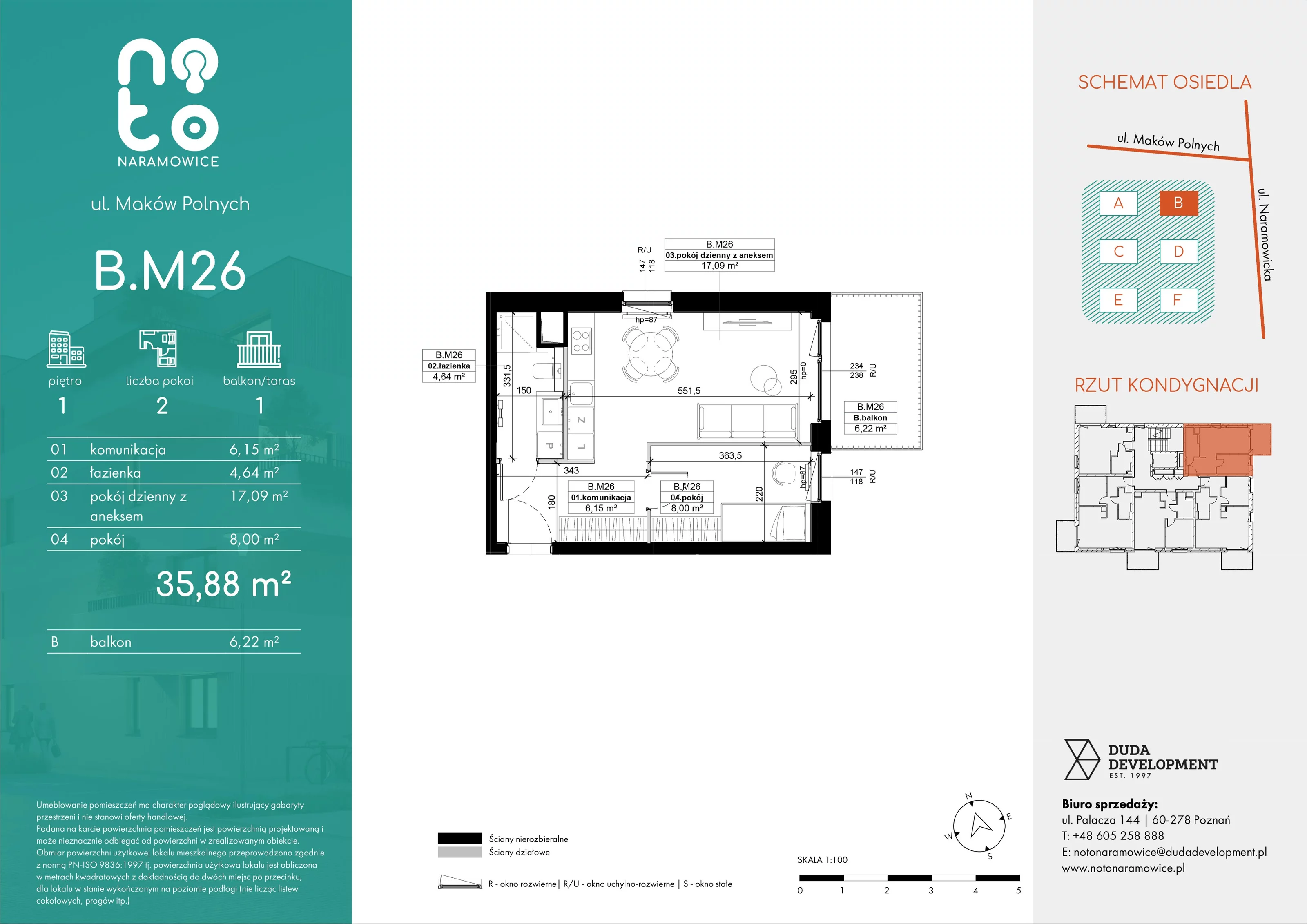 Mieszkanie 35,88 m², piętro 1, oferta nr B/M26, No to Naramowice, Poznań, Naramowice, Naramowice, ul. Maków Polnych