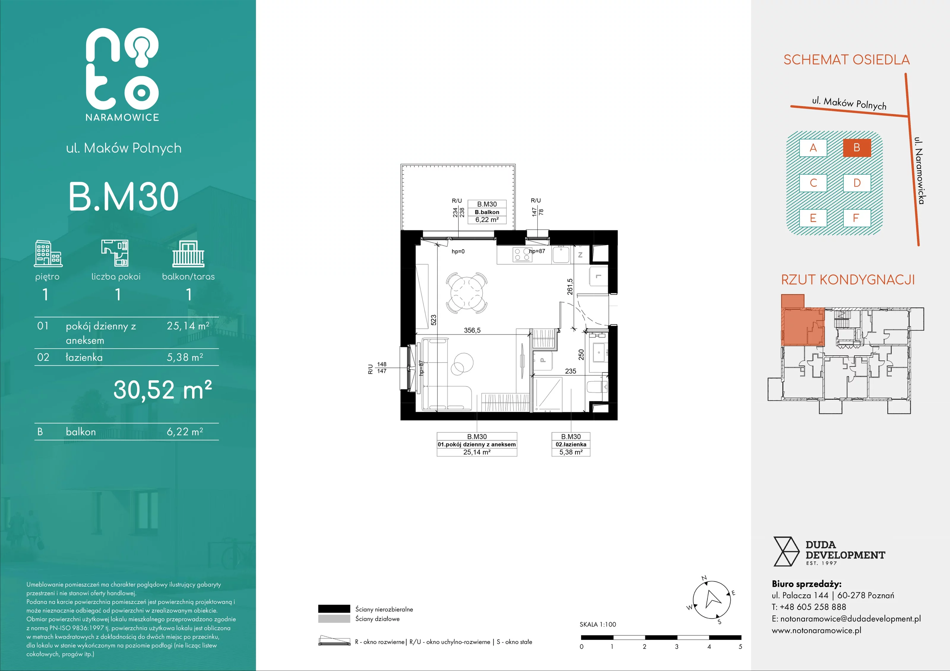 Mieszkanie 30,52 m², piętro 1, oferta nr B/M30, No to Naramowice, Poznań, Naramowice, Naramowice, ul. Maków Polnych