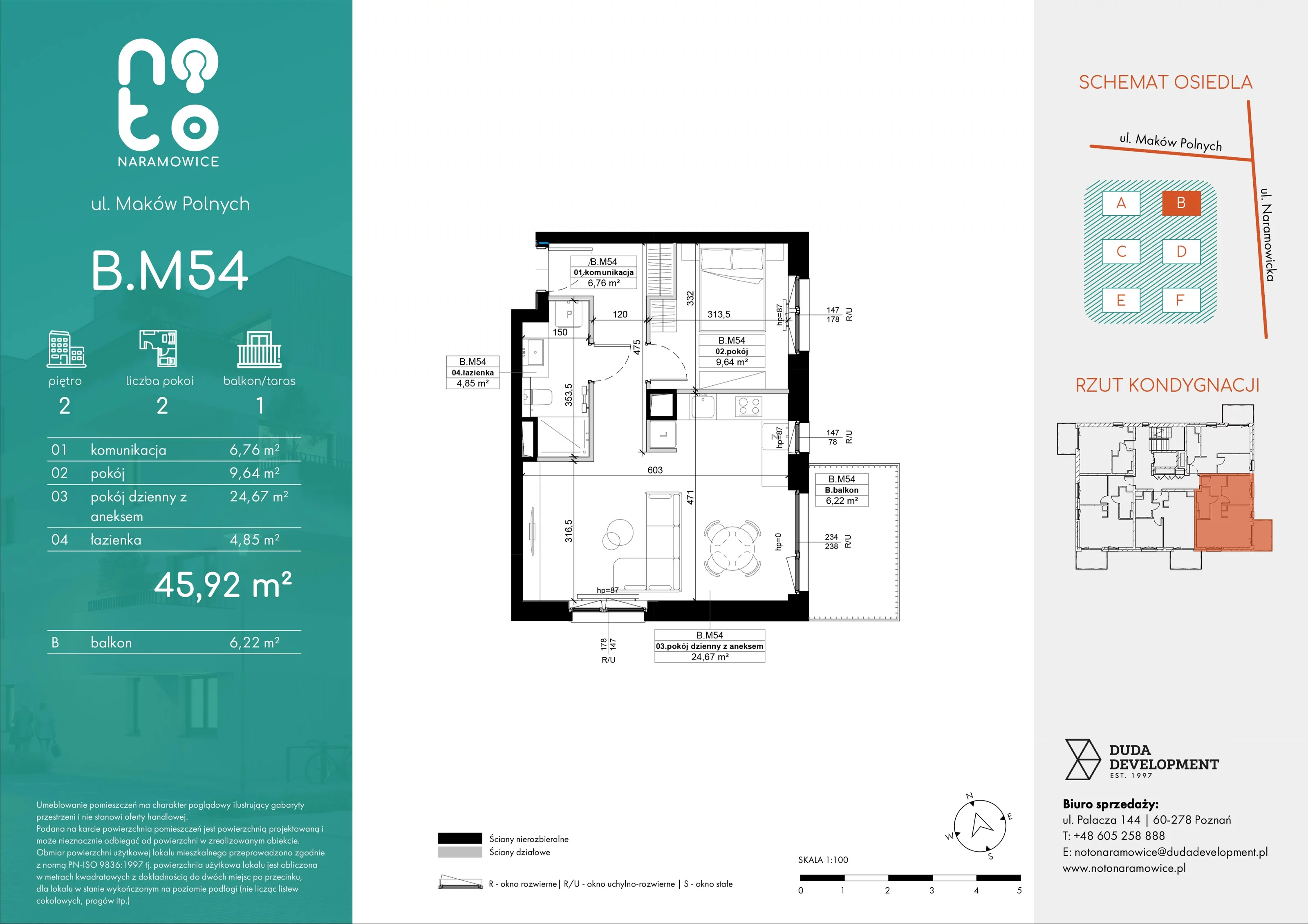 2 pokoje, mieszkanie 45,92 m², piętro 2, oferta nr B/M54 , No to Naramowice, Poznań, Naramowice, Naramowice, ul. Maków Polnych