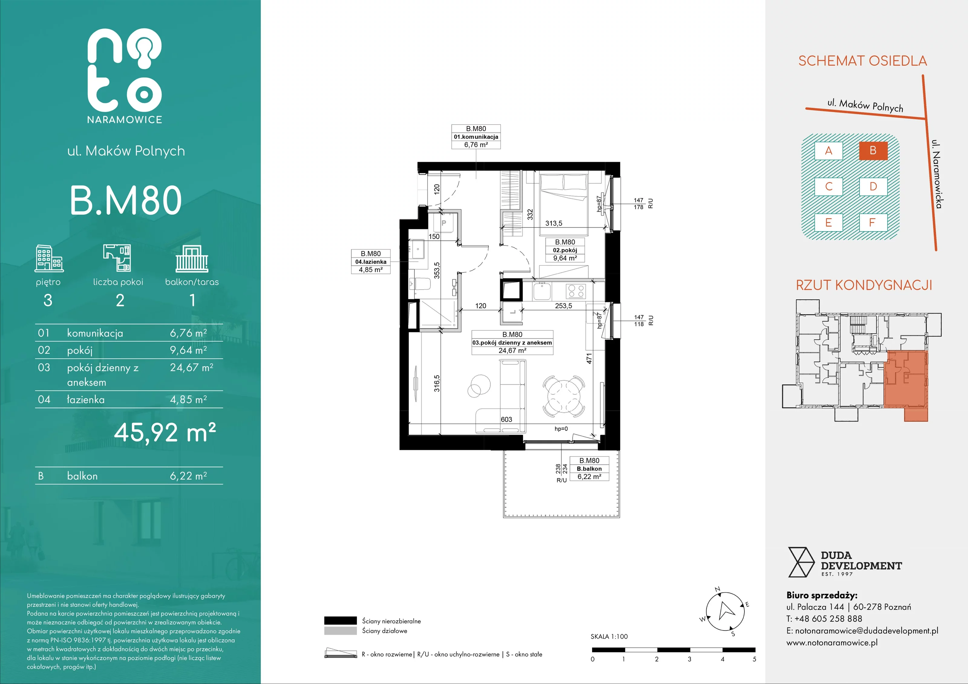 2 pokoje, mieszkanie 45,92 m², piętro 3, oferta nr B/M80 , No to Naramowice, Poznań, Naramowice, Naramowice, ul. Maków Polnych
