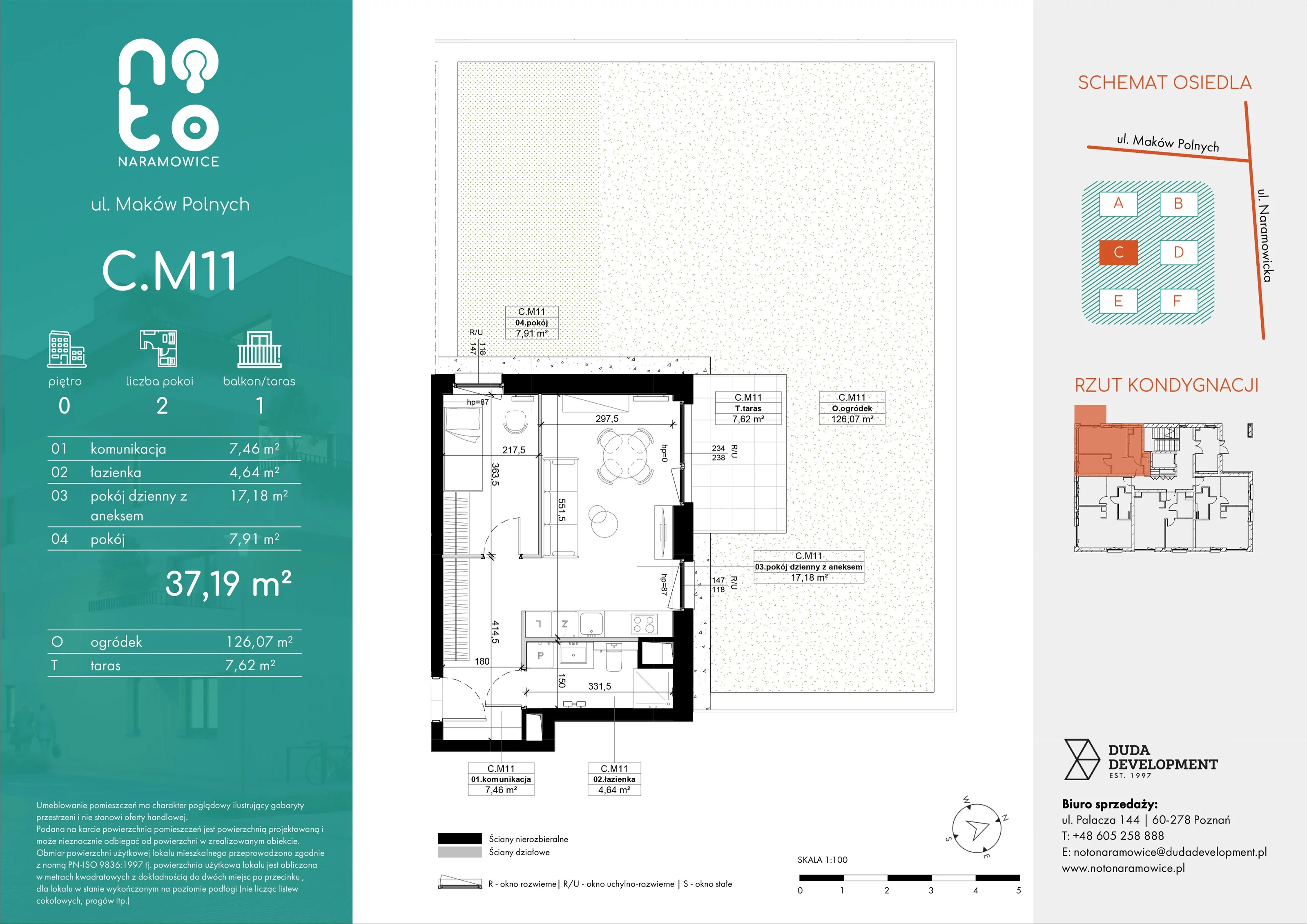 Mieszkanie 37,19 m², parter, oferta nr C/M11 , No to Naramowice, Poznań, Naramowice, Naramowice, ul. Maków Polnych