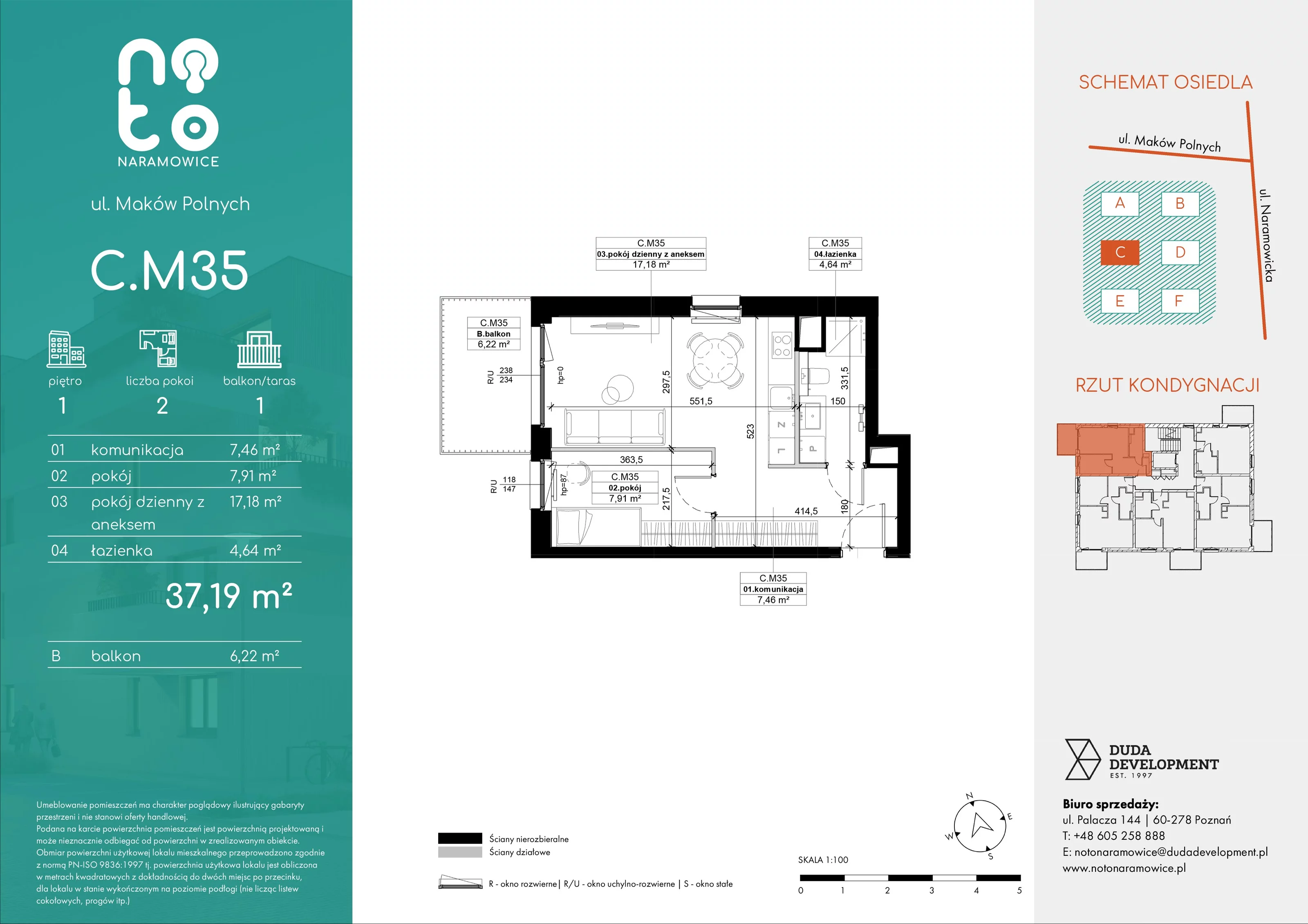 Mieszkanie 37,19 m², piętro 1, oferta nr C/M35 , No to Naramowice, Poznań, Naramowice, Naramowice, ul. Maków Polnych