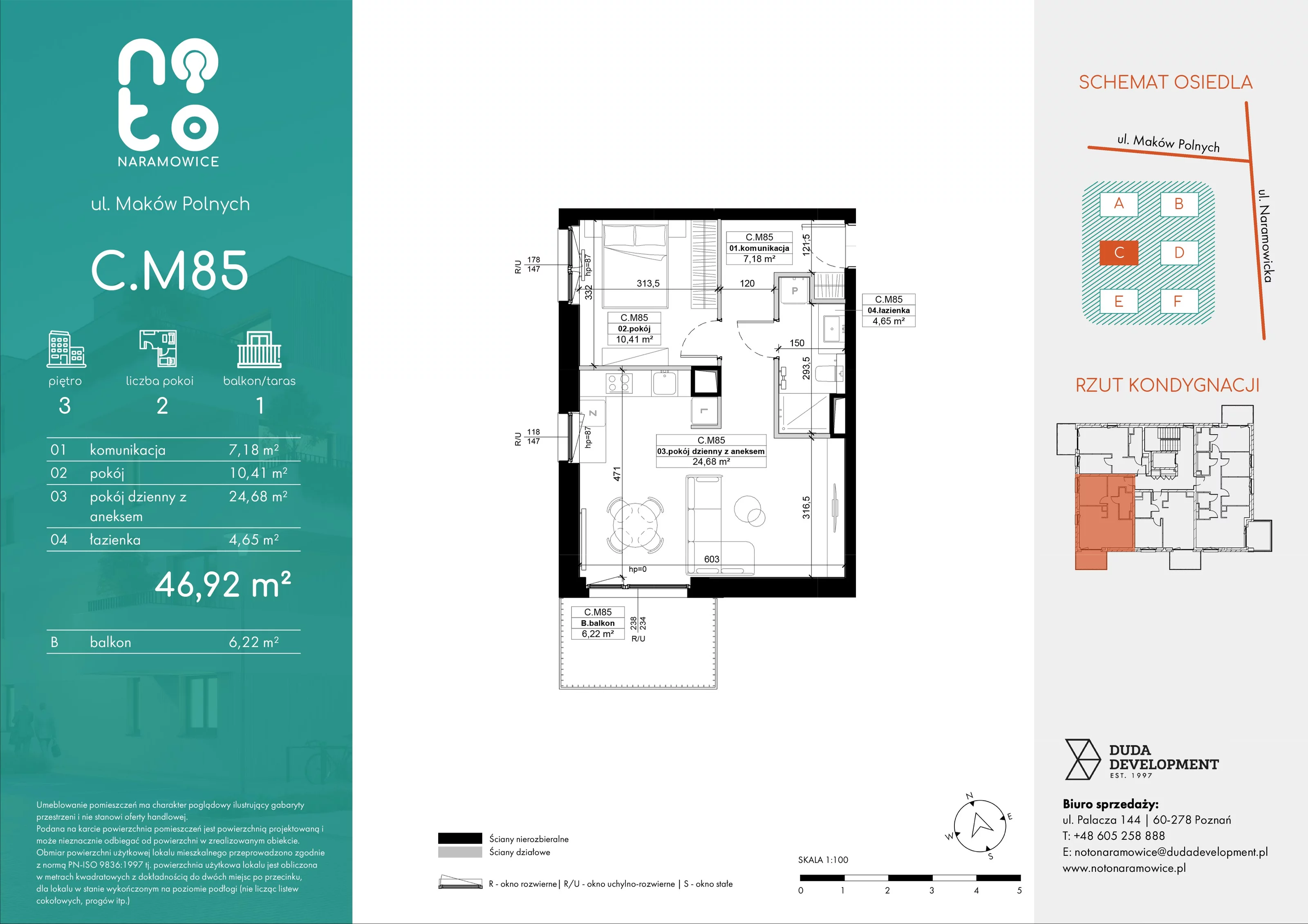 2 pokoje, mieszkanie 46,92 m², piętro 3, oferta nr C/M85 , No to Naramowice, Poznań, Naramowice, Naramowice, ul. Maków Polnych
