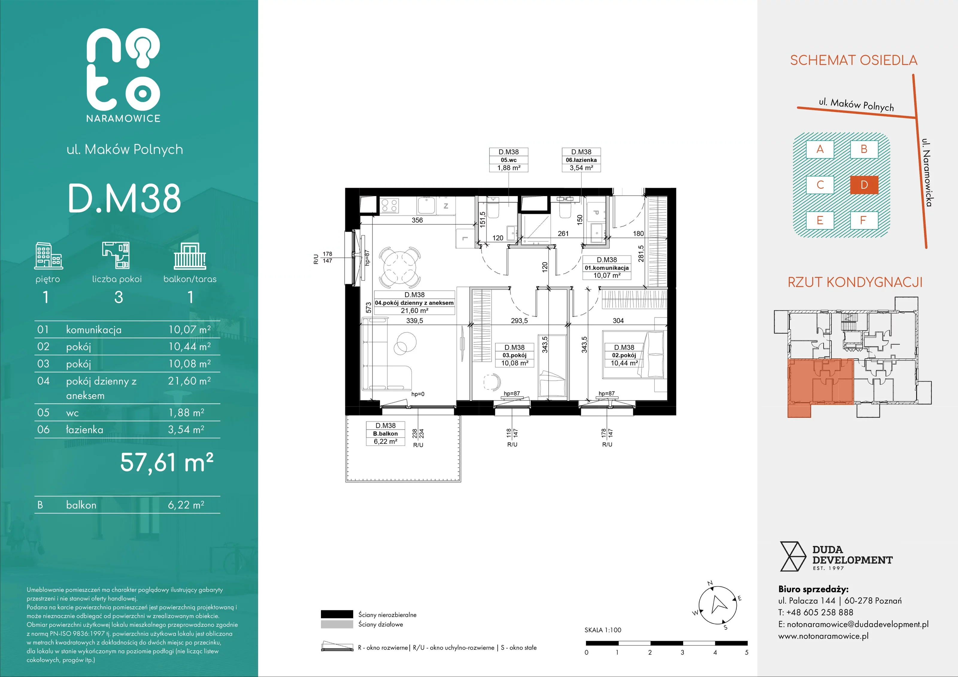 3 pokoje, mieszkanie 57,61 m², piętro 1, oferta nr D/M38 , No to Naramowice, Poznań, Naramowice, Naramowice, ul. Maków Polnych