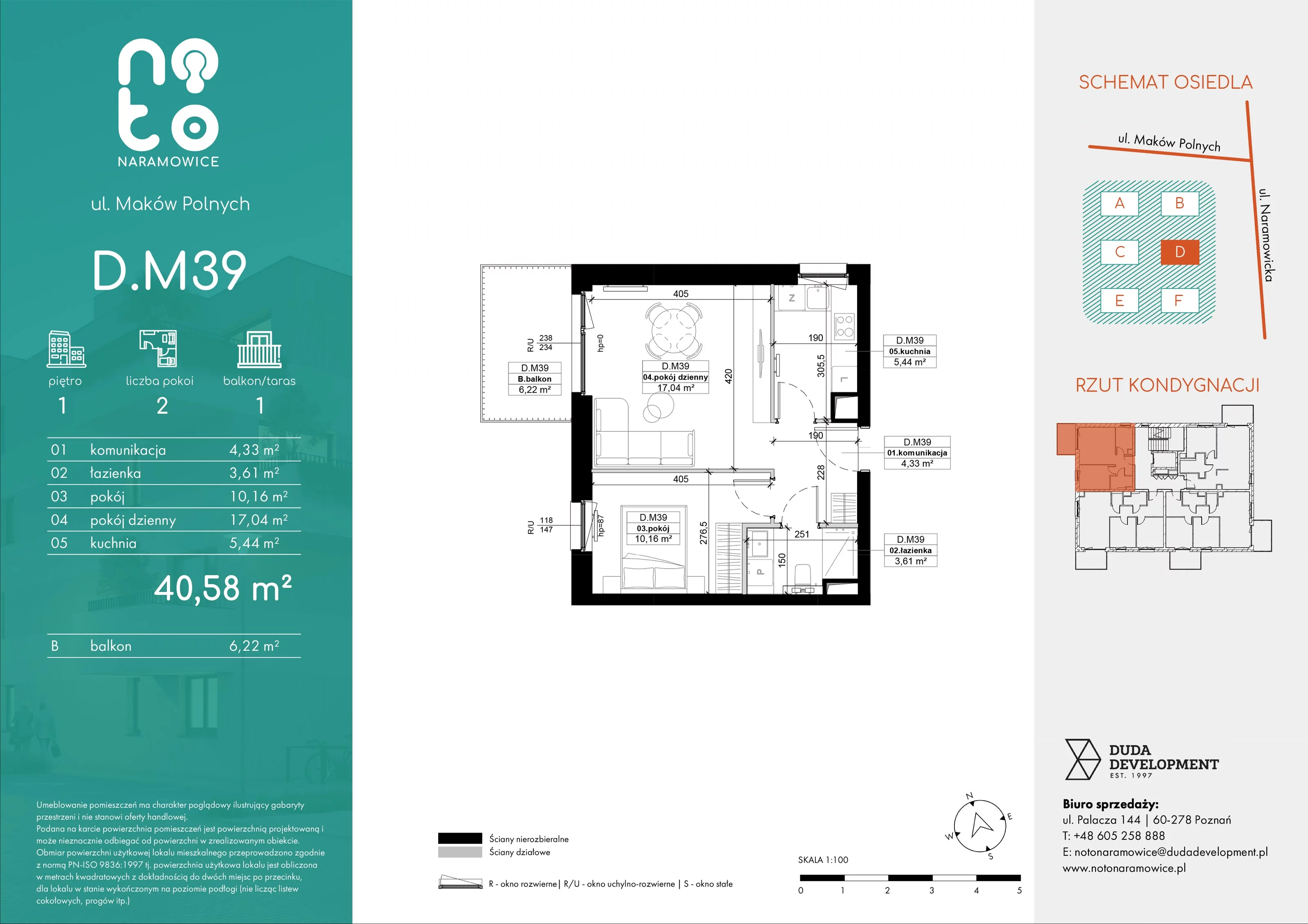 Mieszkanie 40,58 m², piętro 1, oferta nr D/M39 , No to Naramowice, Poznań, Naramowice, Naramowice, ul. Maków Polnych