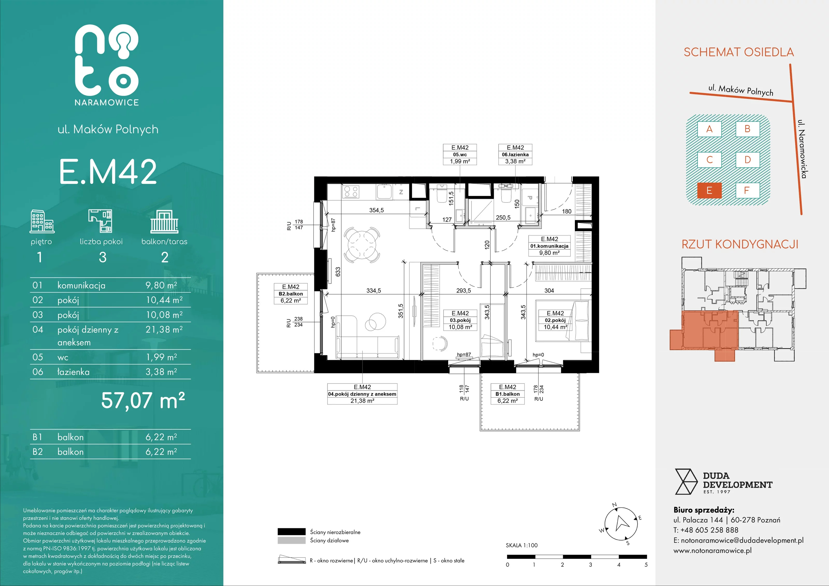 3 pokoje, mieszkanie 57,07 m², piętro 1, oferta nr E/M42 , No to Naramowice, Poznań, Naramowice, Naramowice, ul. Maków Polnych