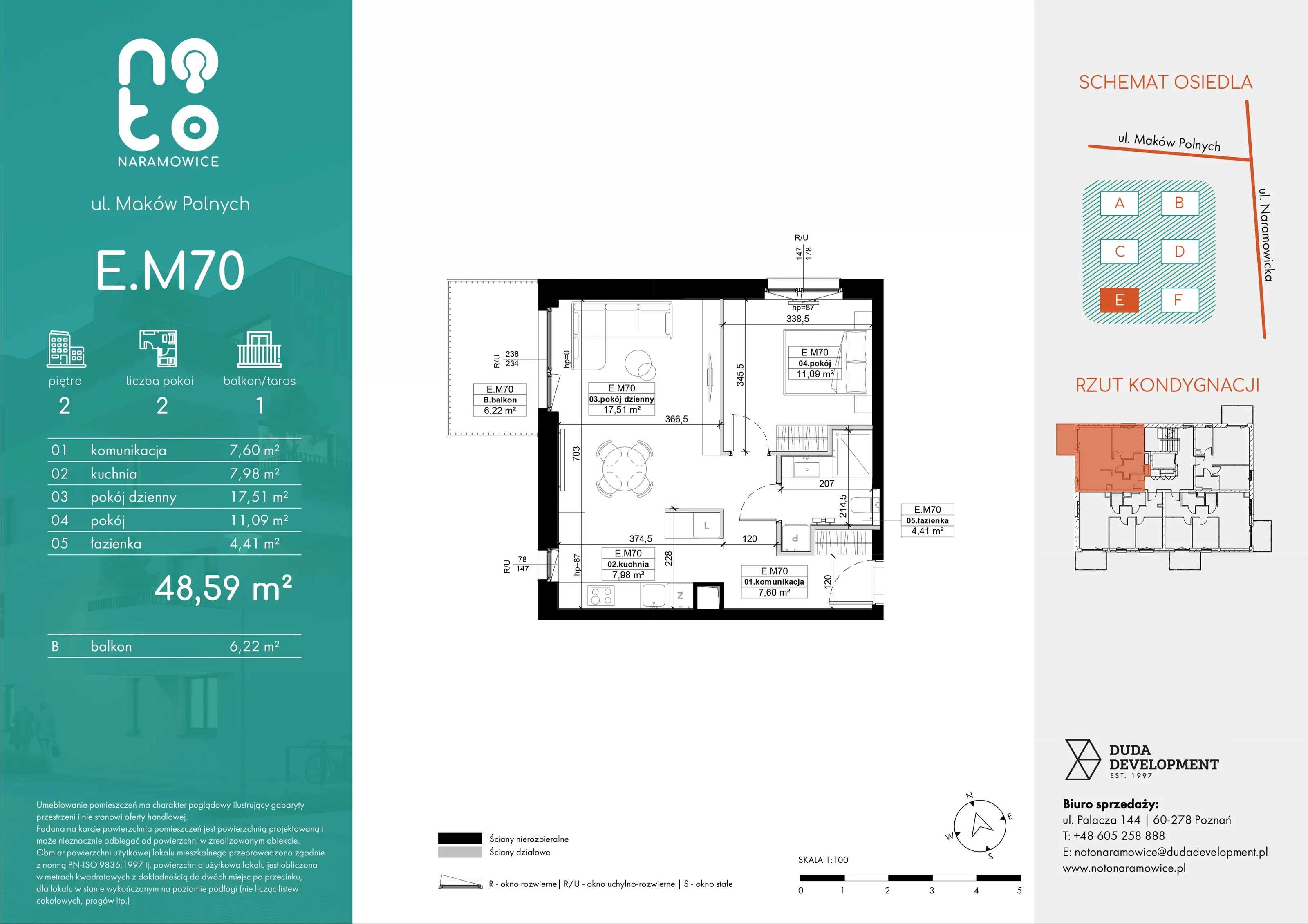 2 pokoje, mieszkanie 48,59 m², piętro 2, oferta nr E/M70 , No to Naramowice, Poznań, Naramowice, Naramowice, ul. Maków Polnych