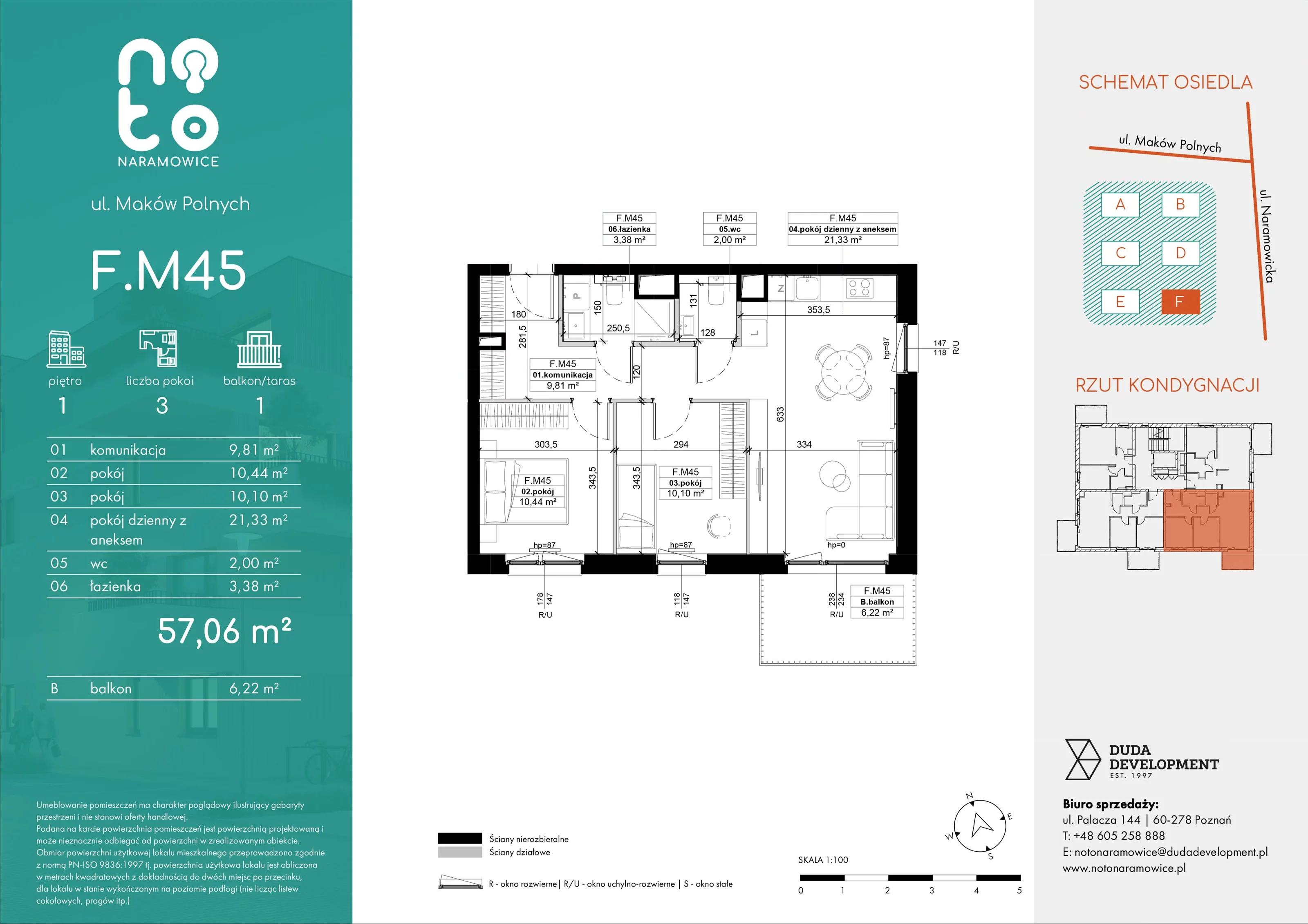 3 pokoje, mieszkanie 57,06 m², piętro 1, oferta nr F/M45 , No to Naramowice, Poznań, Naramowice, Naramowice, ul. Maków Polnych