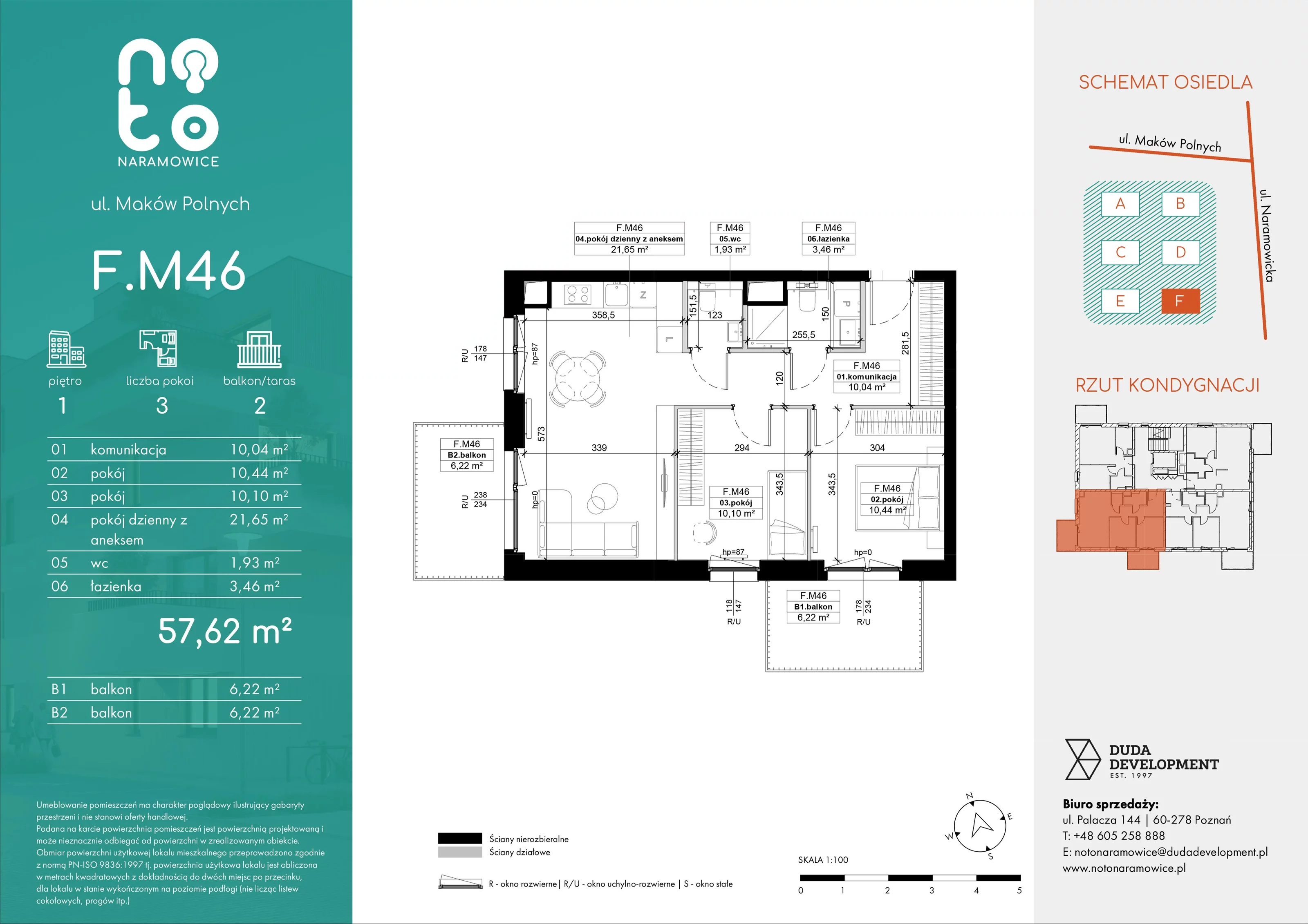 3 pokoje, mieszkanie 57,62 m², piętro 1, oferta nr F/M46 , No to Naramowice, Poznań, Naramowice, Naramowice, ul. Maków Polnych