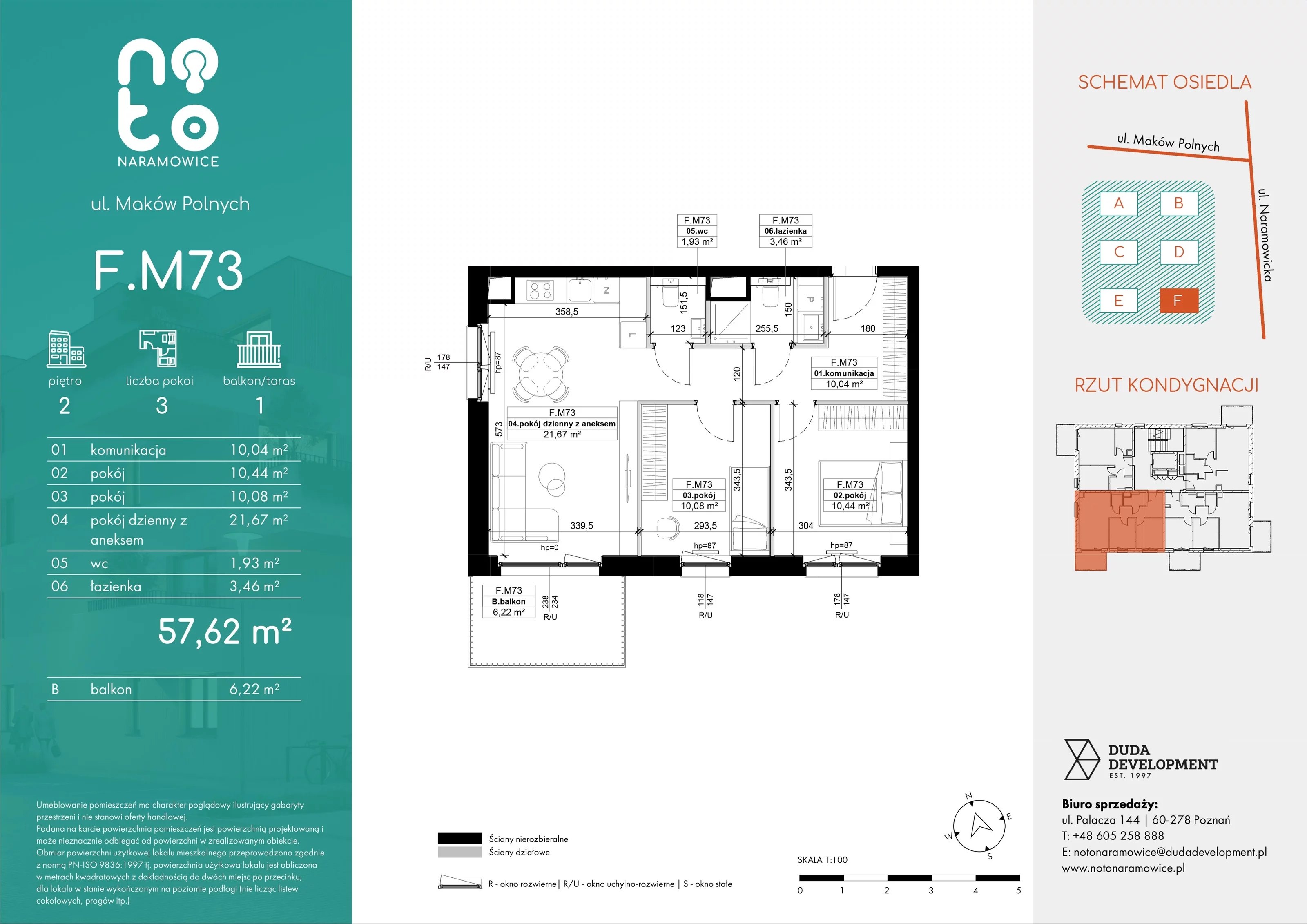 3 pokoje, mieszkanie 57,62 m², piętro 2, oferta nr F/M73 , No to Naramowice, Poznań, Naramowice, Naramowice, ul. Maków Polnych