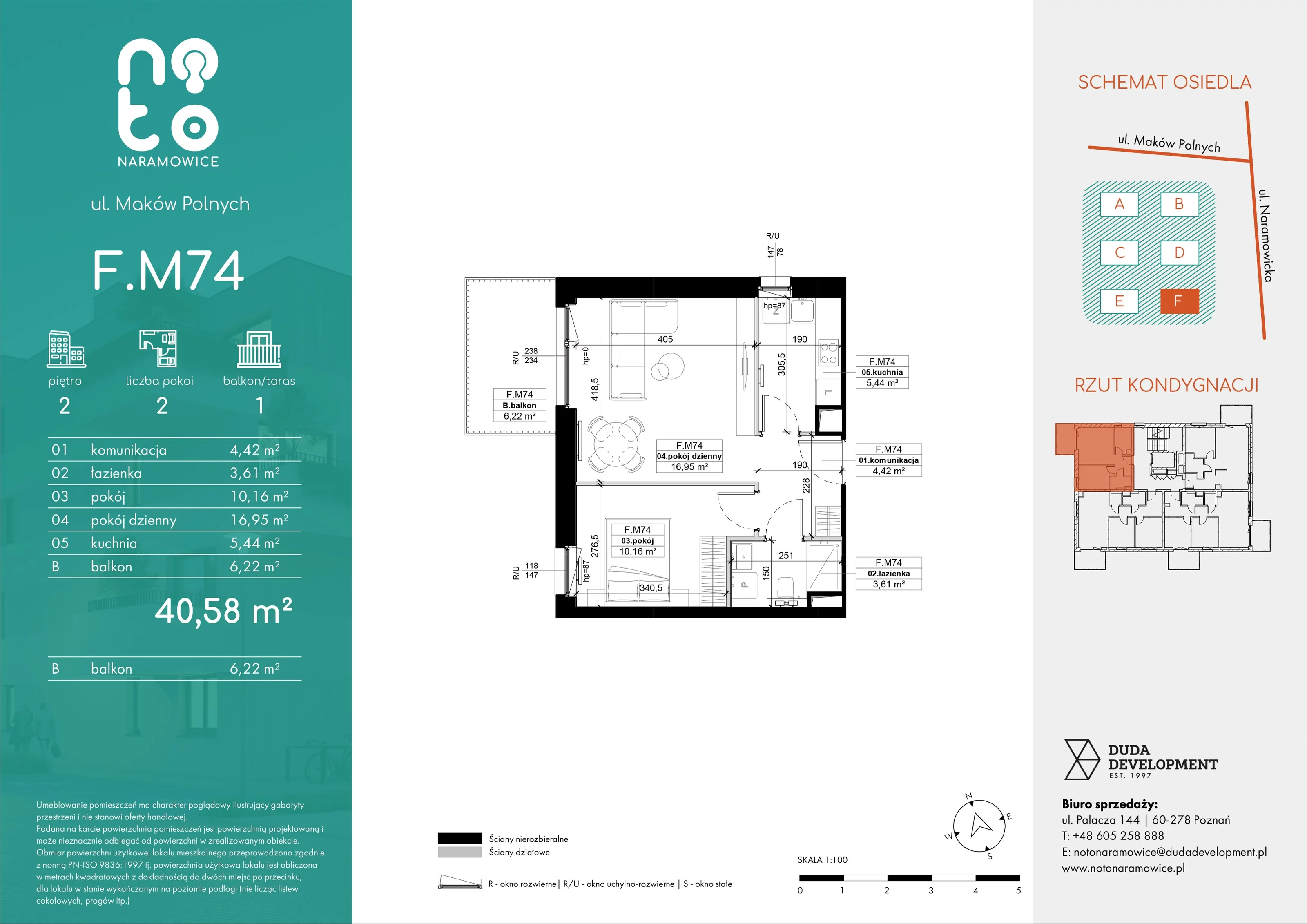 Mieszkanie 40,58 m², piętro 2, oferta nr F/M74 , No to Naramowice, Poznań, Naramowice, Naramowice, ul. Maków Polnych