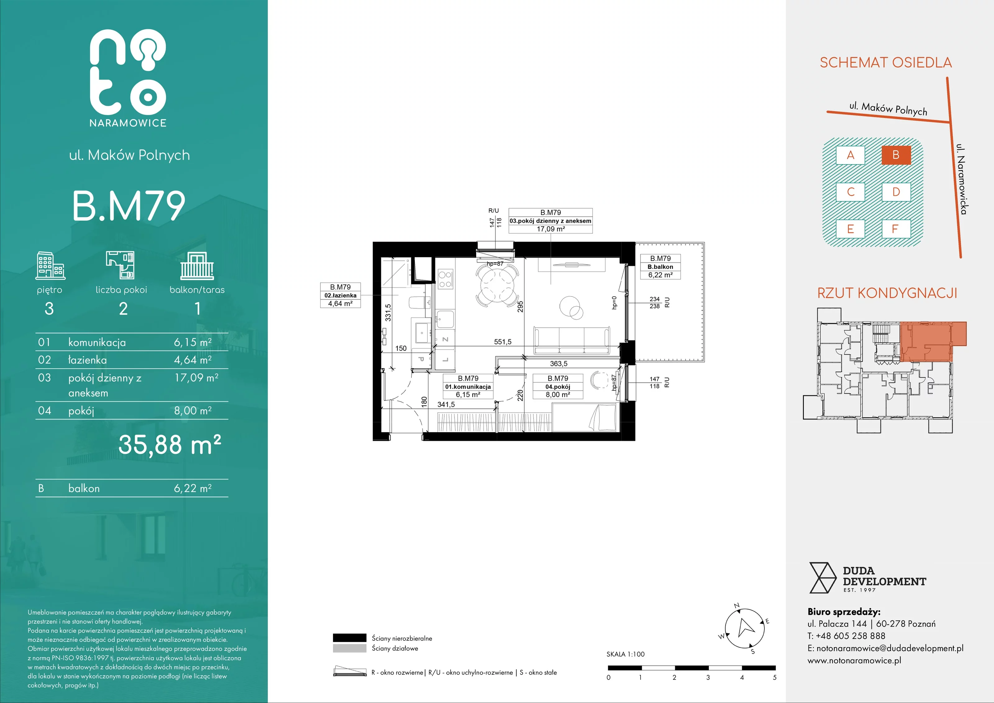 2 pokoje, mieszkanie 35,88 m², piętro 3, oferta nr B/M79, No to Naramowice, Poznań, Naramowice, Naramowice, ul. Maków Polnych