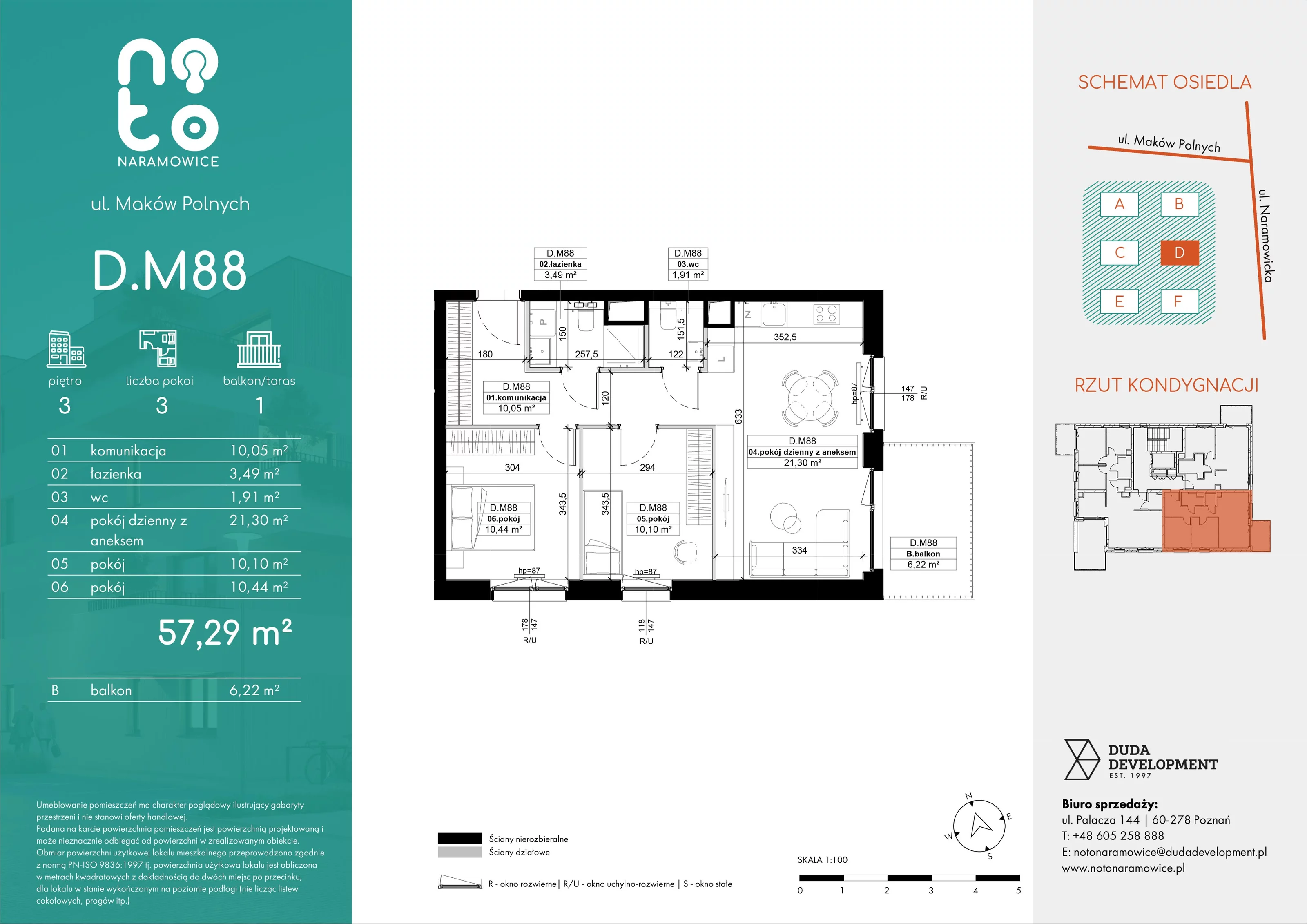 3 pokoje, mieszkanie 57,29 m², piętro 3, oferta nr D/M88, No to Naramowice, Poznań, Naramowice, Naramowice, ul. Maków Polnych