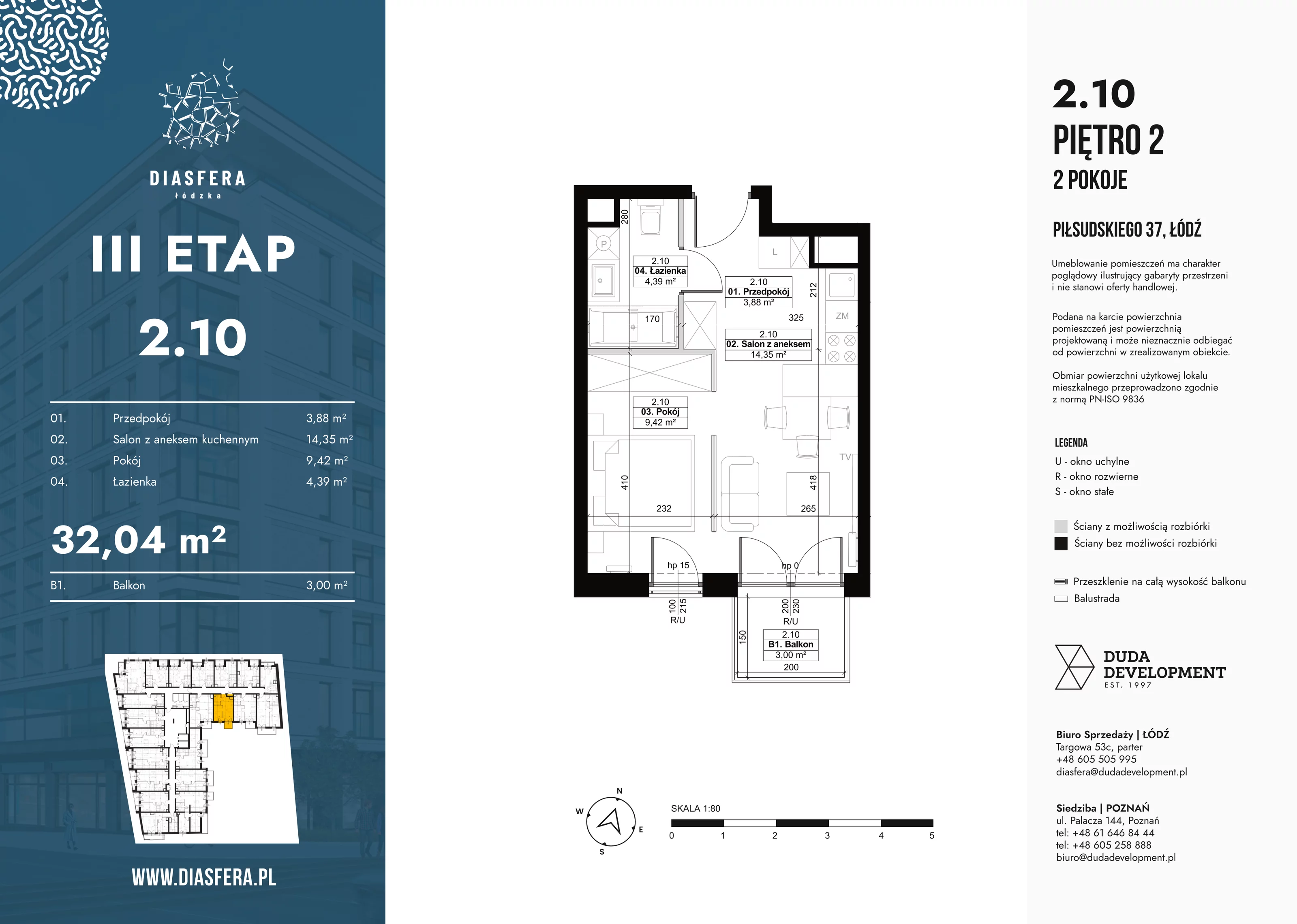 Mieszkanie 32,04 m², piętro 2, oferta nr 2_10, Diasfera III, Łódź, Śródmieście, al. Piłsudskiego 37