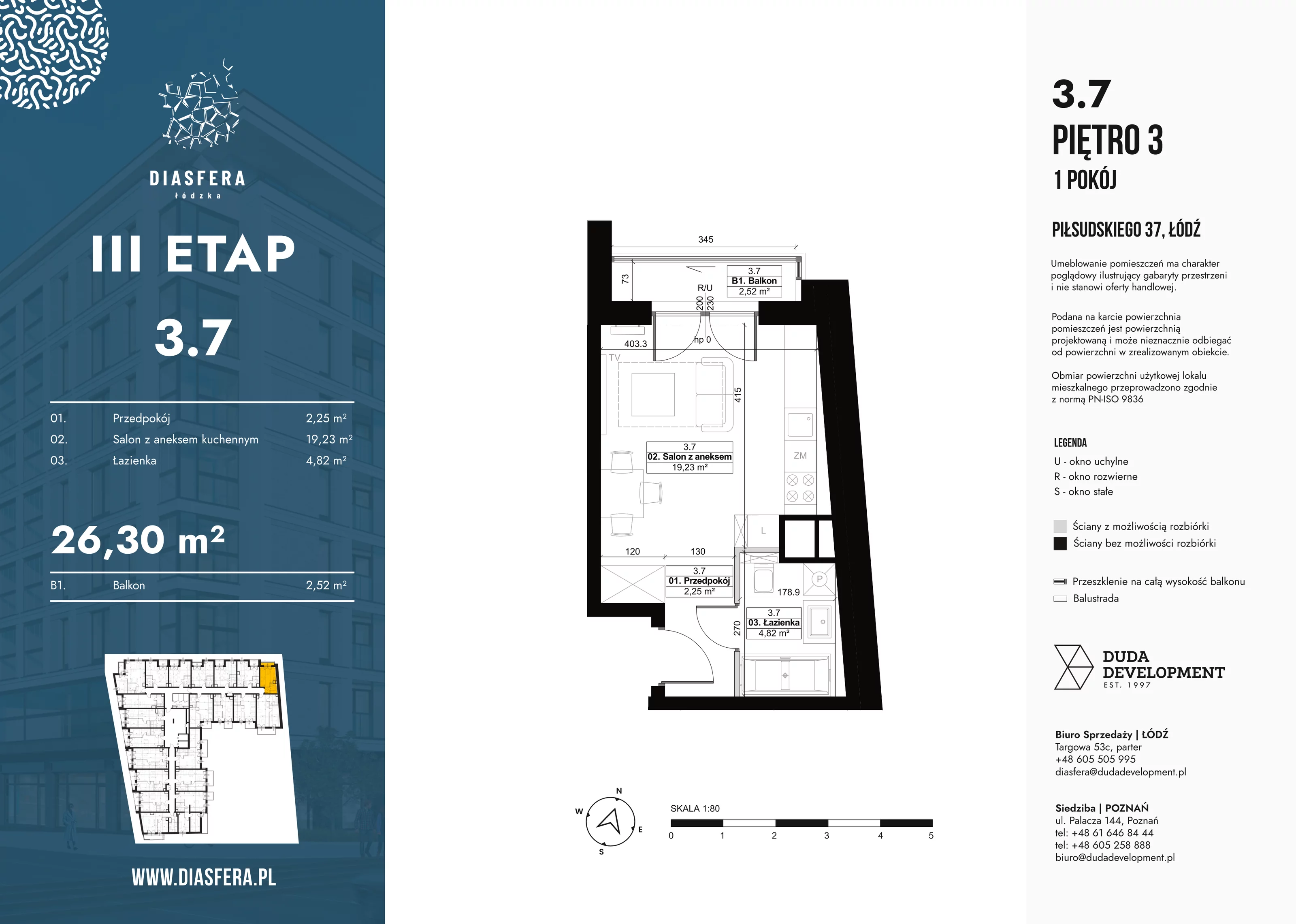 Mieszkanie 26,14 m², piętro 3, oferta nr 3_7, Diasfera III, Łódź, Śródmieście, al. Piłsudskiego 37