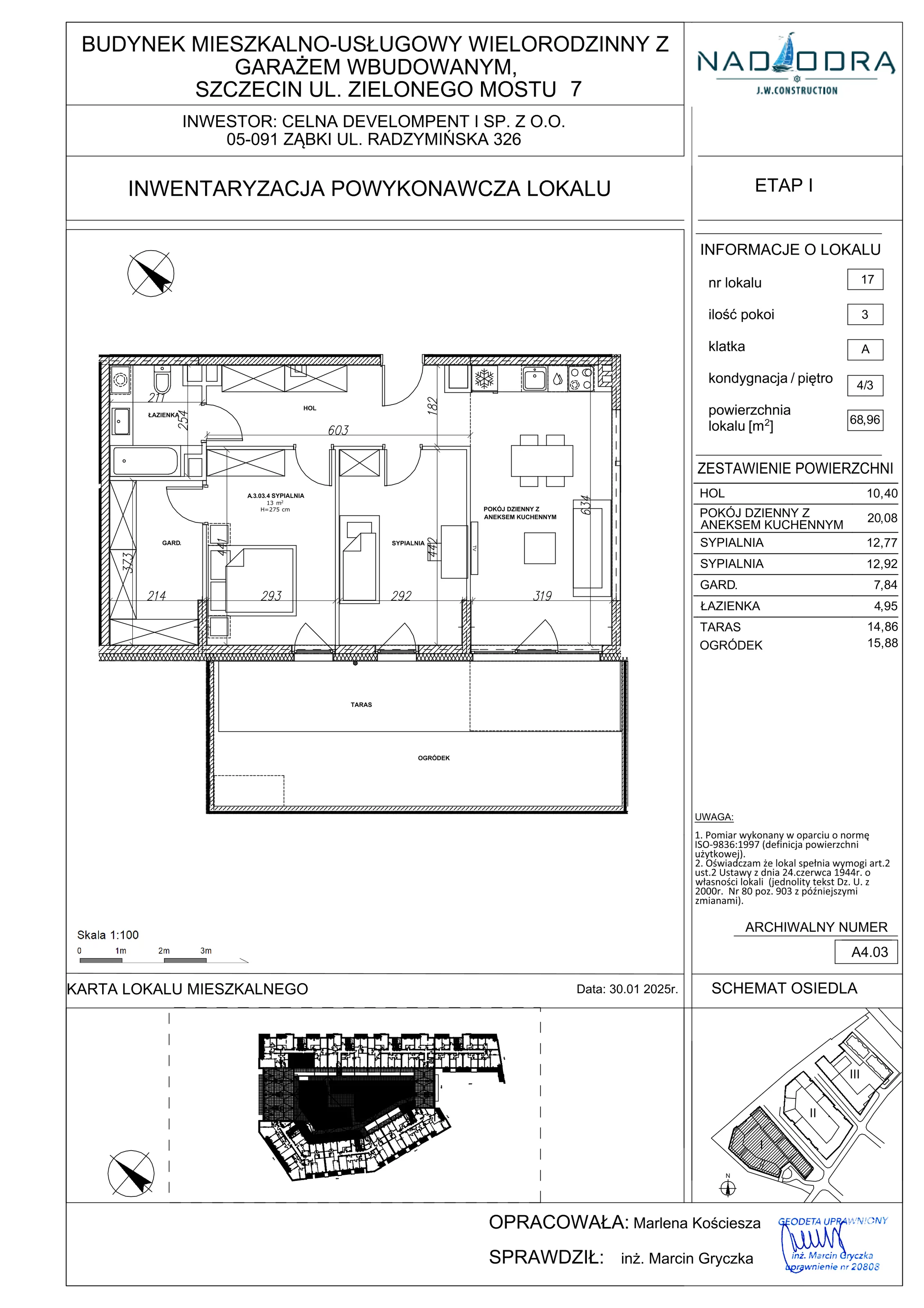 3 pokoje, mieszkanie 68,96 m², piętro 3, oferta nr A4.03, Nad Odrą, Szczecin, Śródmieście, Łasztownia, ul. Celna 4