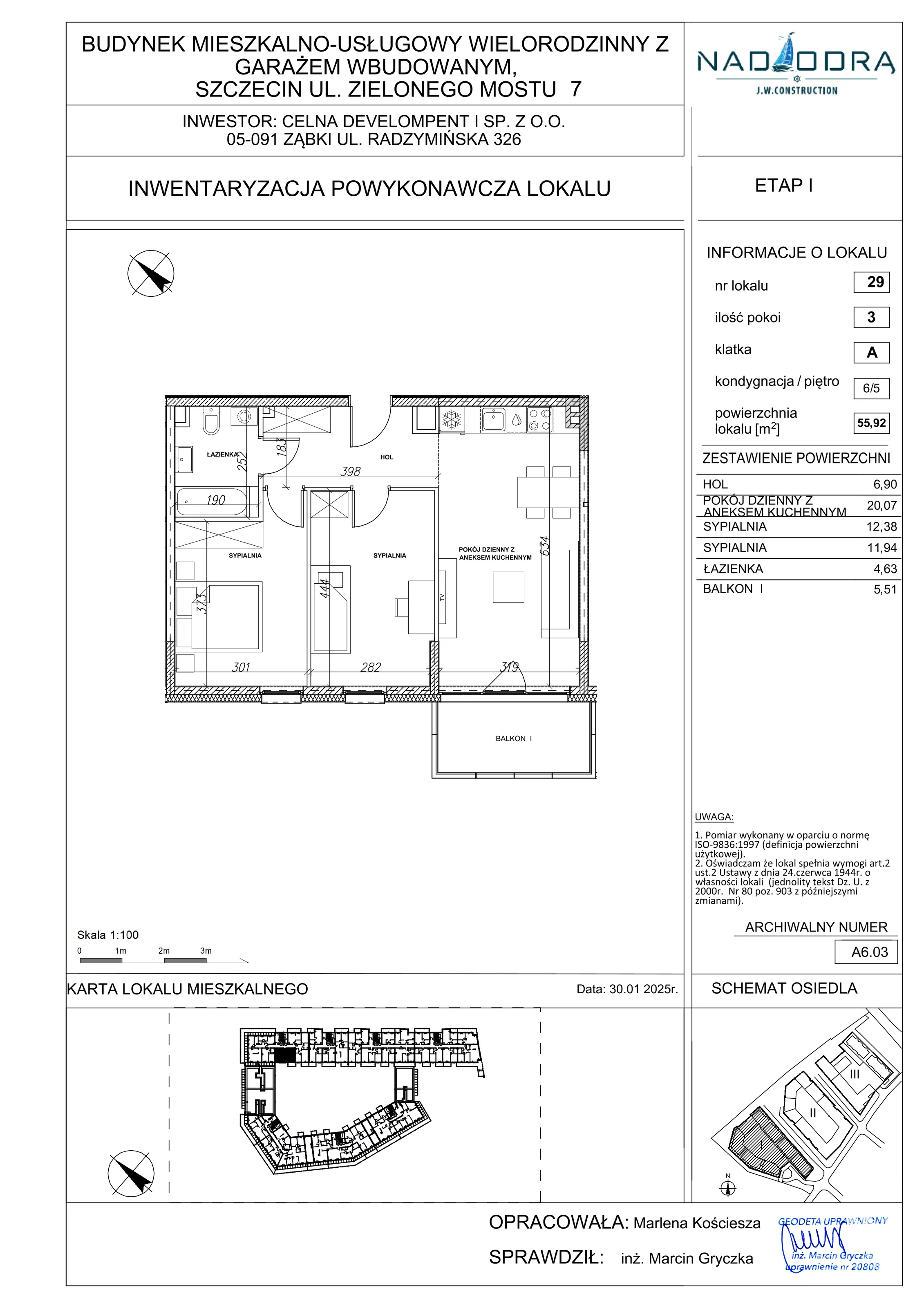 3 pokoje, apartament 55,92 m², piętro 5, oferta nr A6.03, Nad Odrą, Szczecin, Śródmieście, Łasztownia, ul. Celna 4