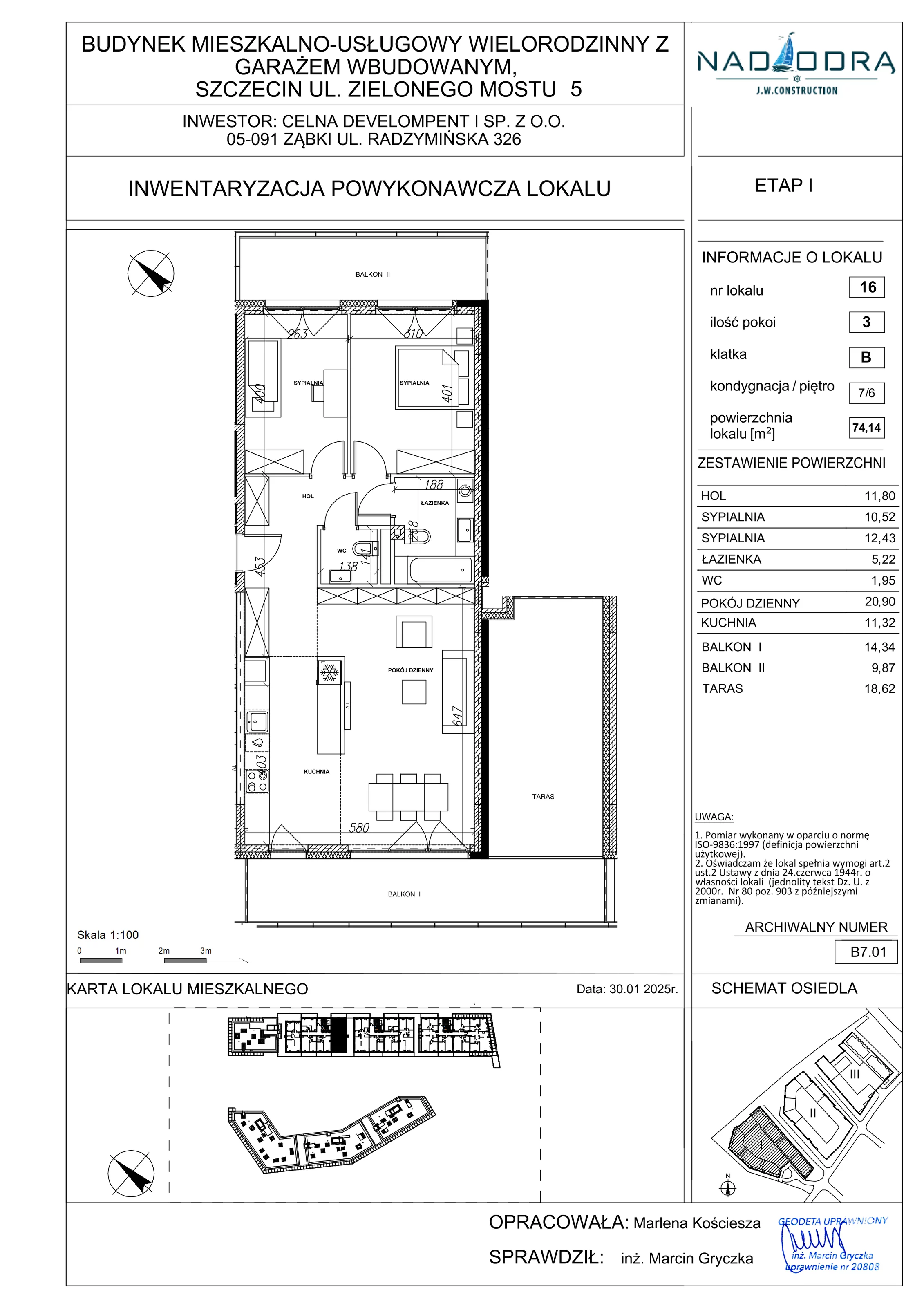 3 pokoje, apartament 74,14 m², piętro 6, oferta nr B7.01, Nad Odrą, Szczecin, Śródmieście, Łasztownia, ul. Celna 4