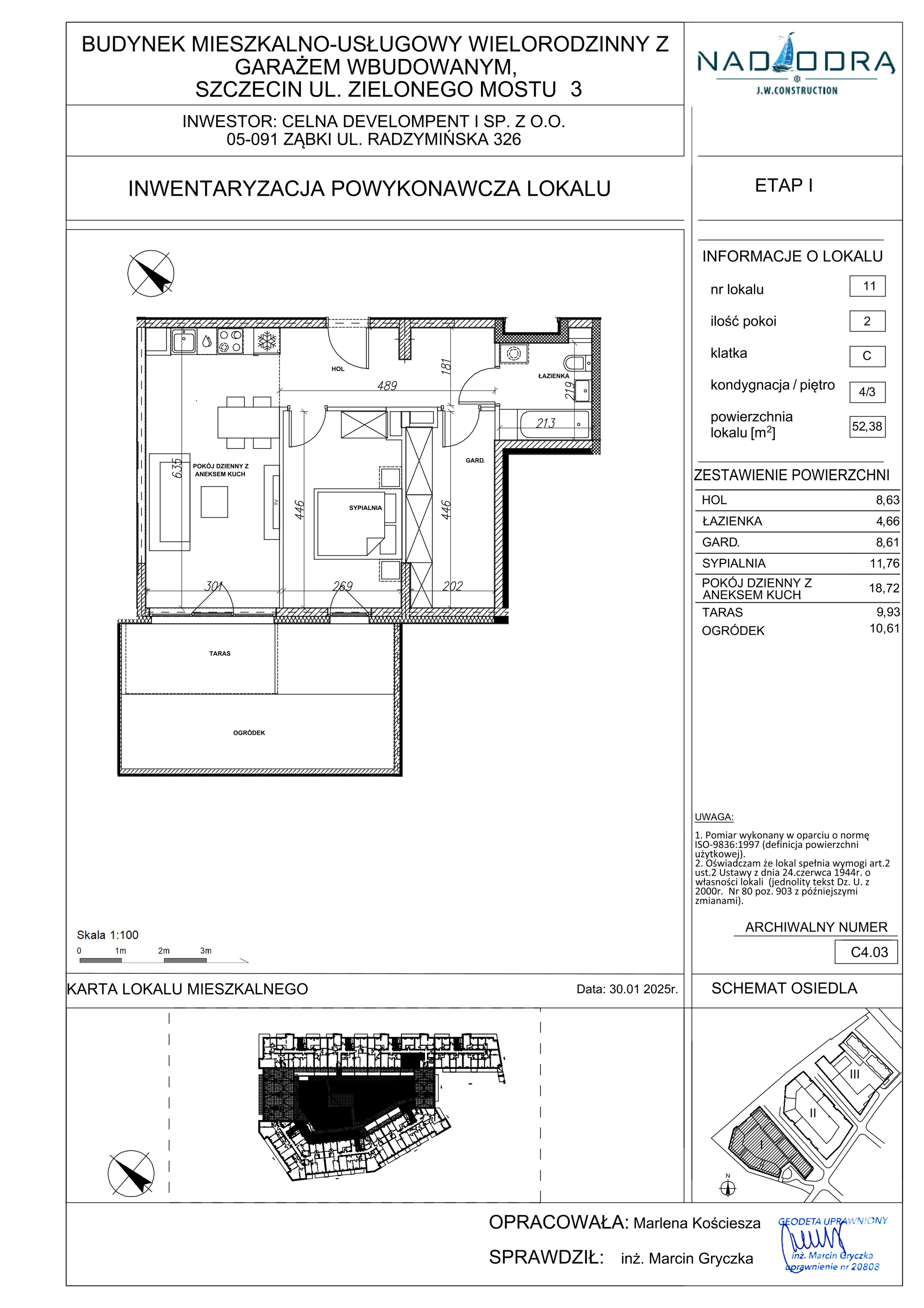 2 pokoje, mieszkanie 52,38 m², piętro 3, oferta nr C4.03, Nad Odrą, Szczecin, Śródmieście, Łasztownia, ul. Celna 4