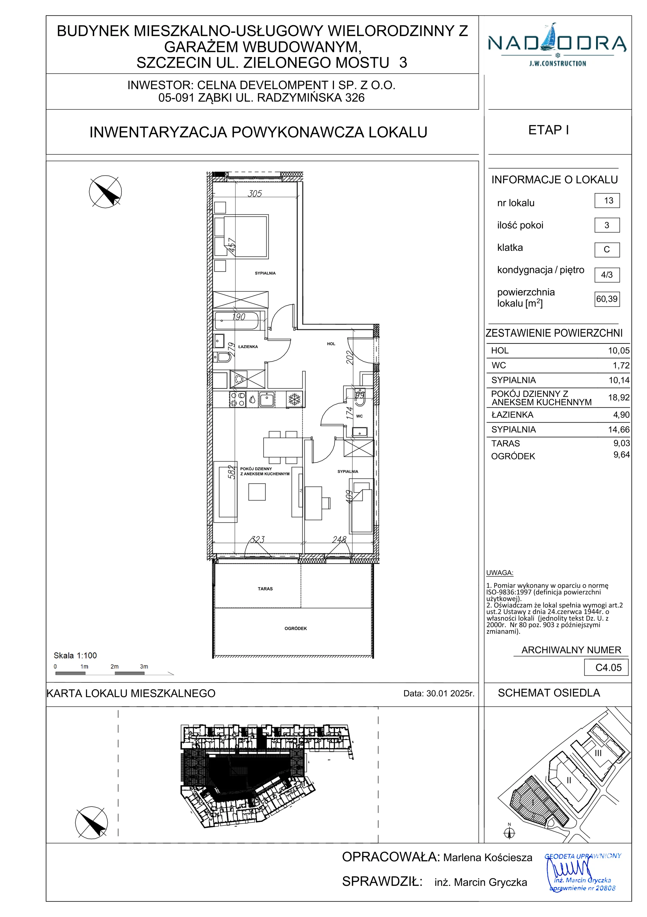 3 pokoje, mieszkanie 60,39 m², piętro 3, oferta nr C4.05, Nad Odrą, Szczecin, Śródmieście, Łasztownia, ul. Celna 4