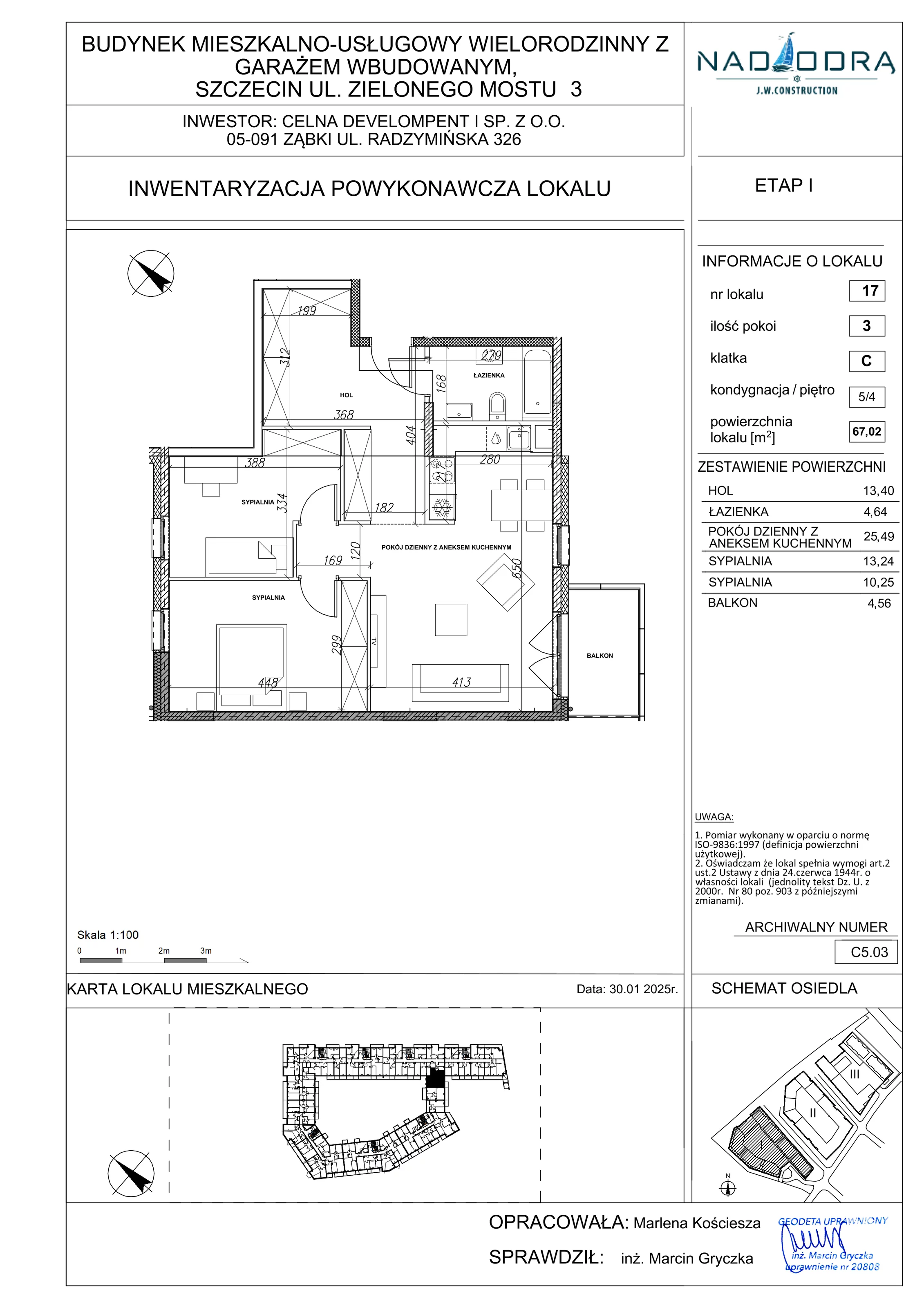 3 pokoje, apartament 67,02 m², piętro 4, oferta nr C5.03, Nad Odrą, Szczecin, Śródmieście, Łasztownia, ul. Celna 4