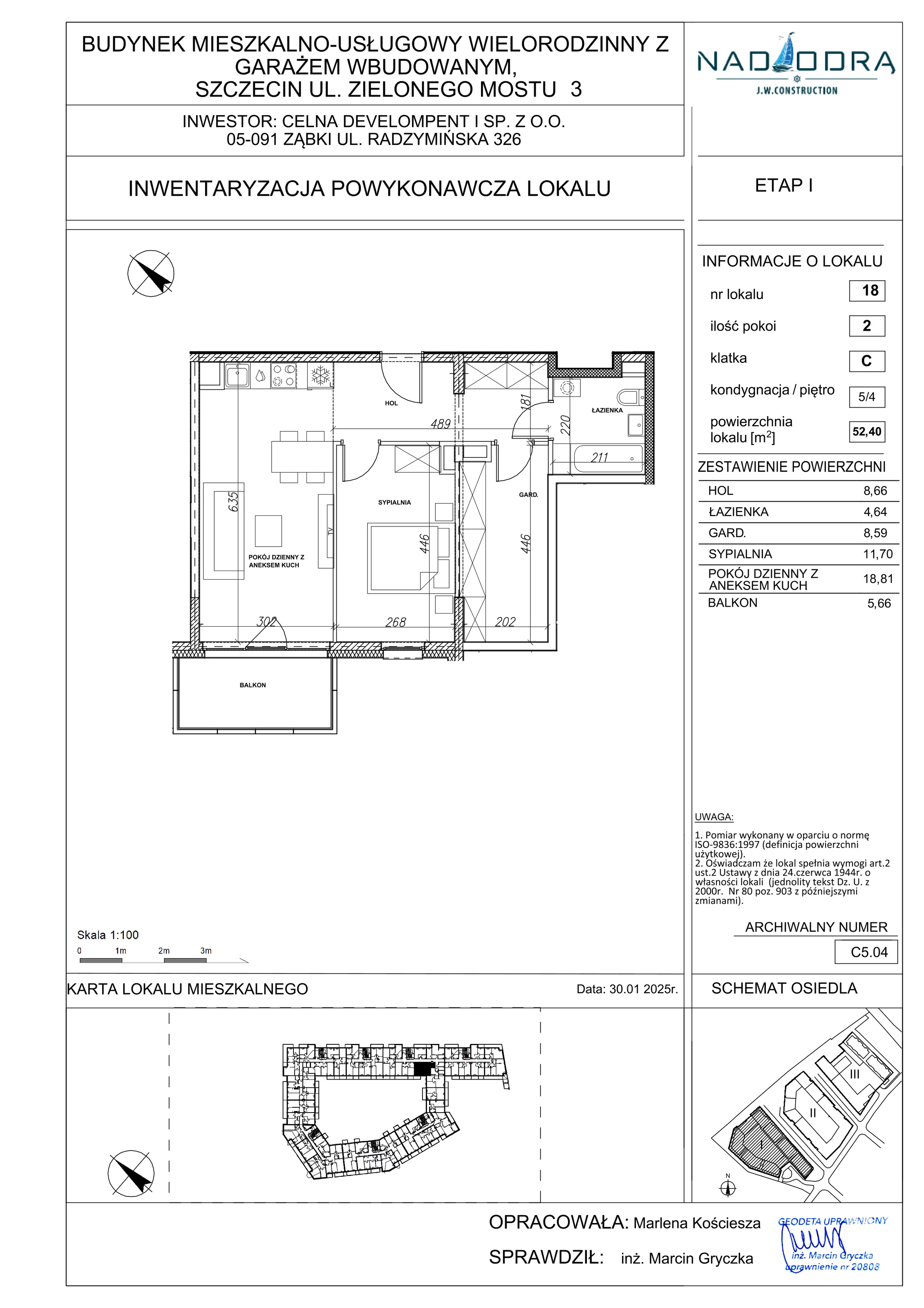 2 pokoje, apartament 52,40 m², piętro 4, oferta nr C5.04, Nad Odrą, Szczecin, Śródmieście, Łasztownia, ul. Celna 4