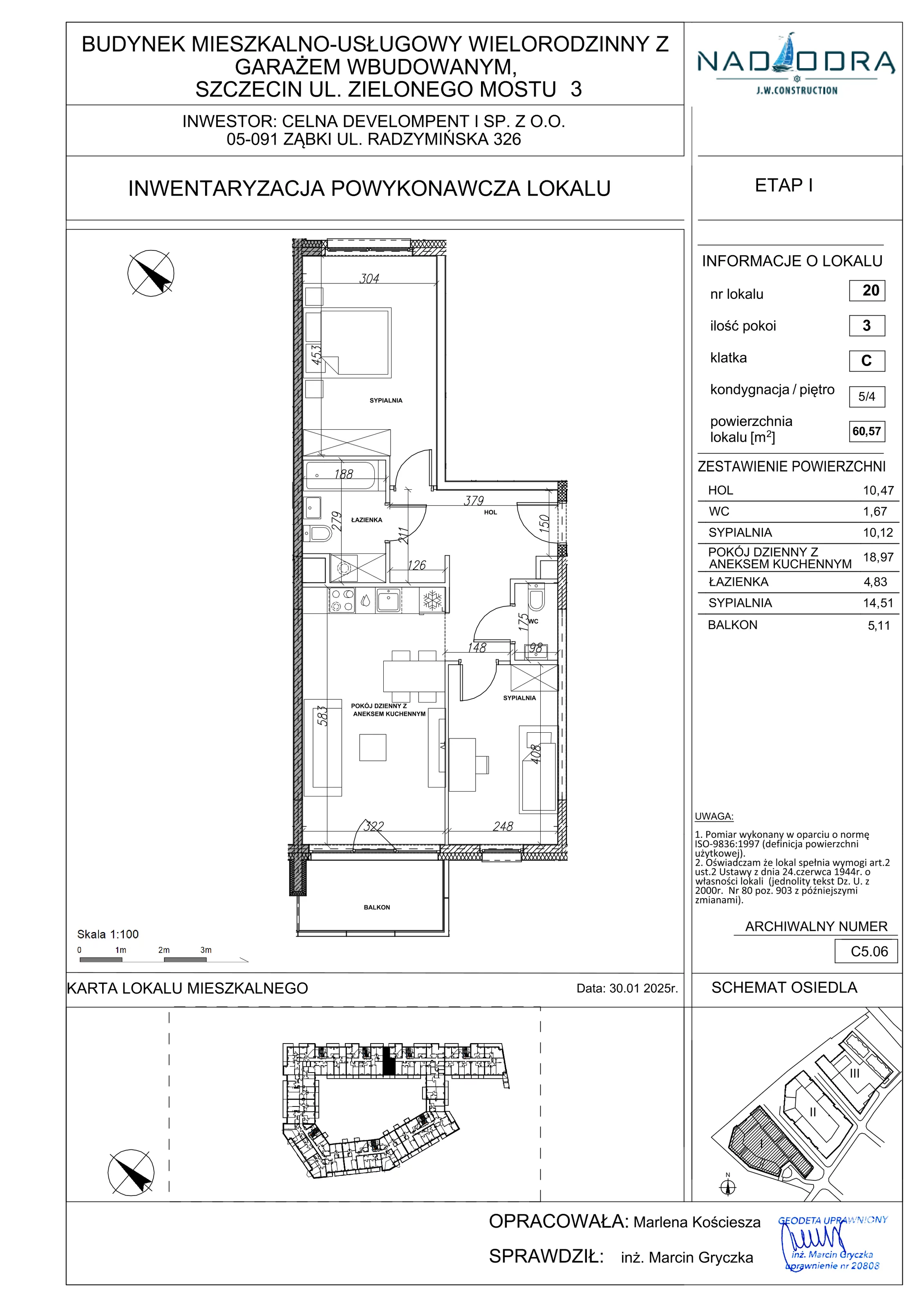 3 pokoje, apartament 60,57 m², piętro 4, oferta nr C5.06, Nad Odrą, Szczecin, Śródmieście, Łasztownia, ul. Celna 4