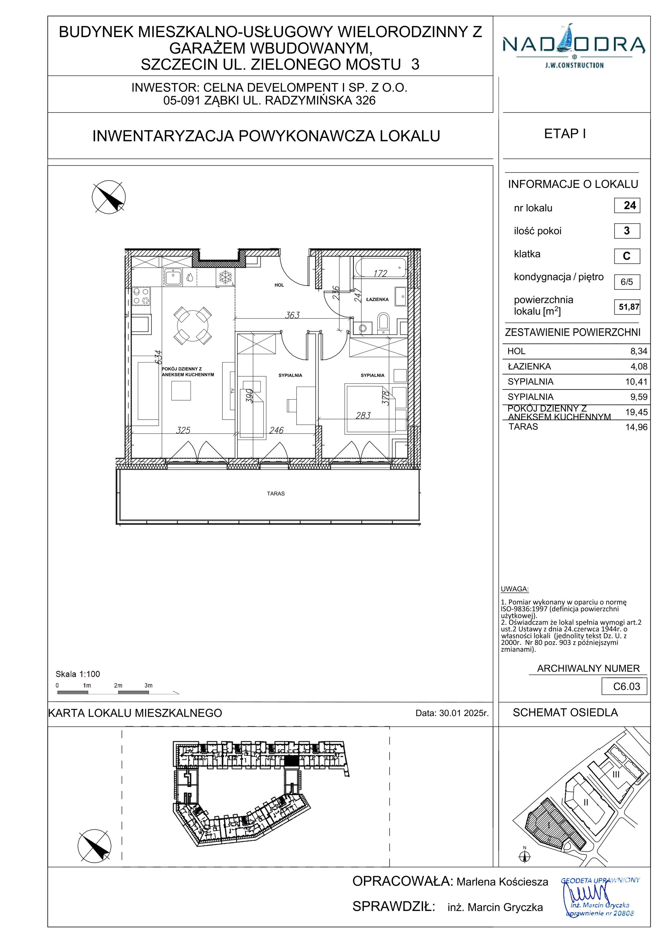 3 pokoje, mieszkanie 51,87 m², piętro 5, oferta nr C6.03, Nad Odrą, Szczecin, Śródmieście, Łasztownia, ul. Celna 4