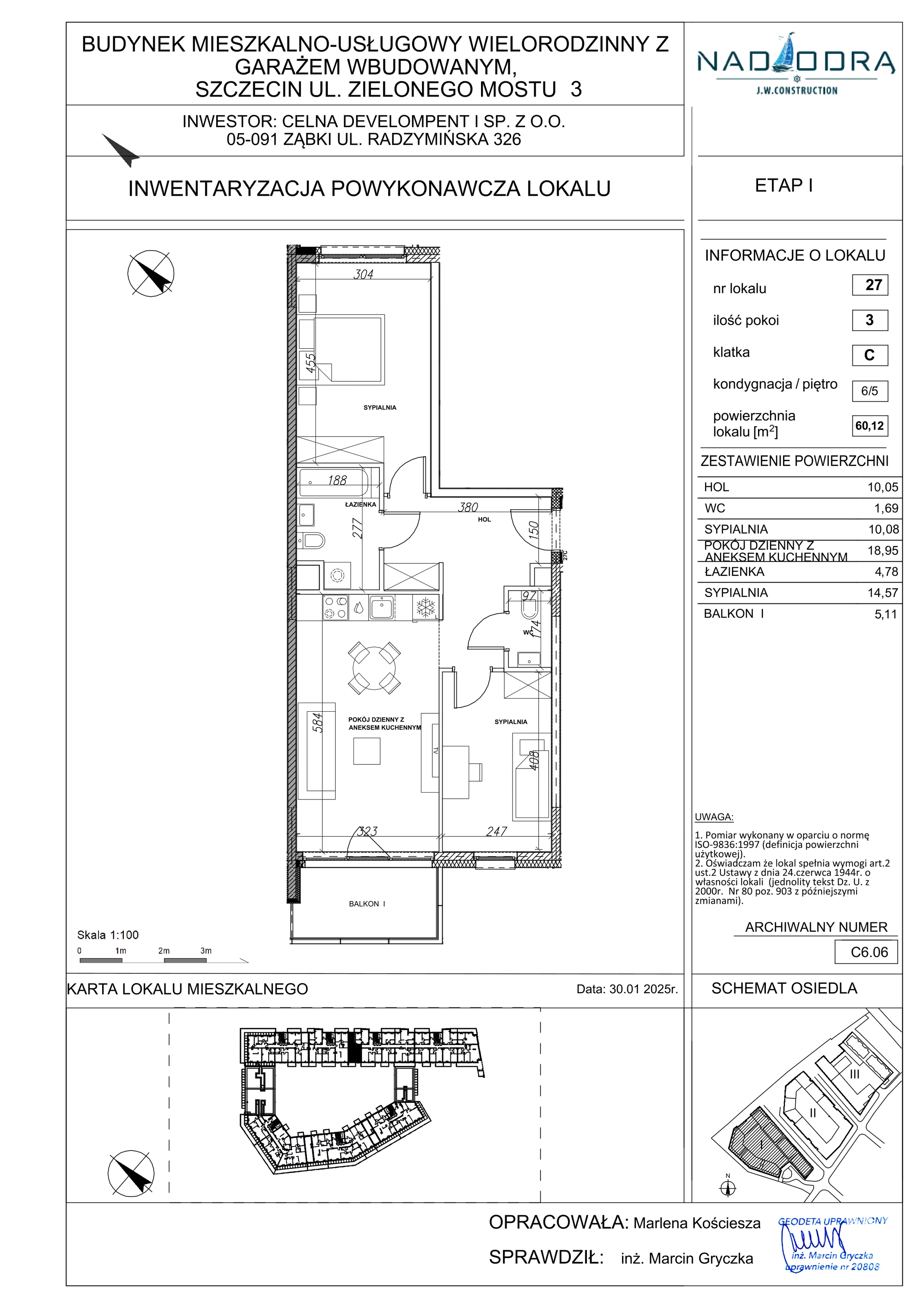 3 pokoje, apartament 60,12 m², piętro 5, oferta nr C6.06, Nad Odrą, Szczecin, Śródmieście, Łasztownia, ul. Celna 4