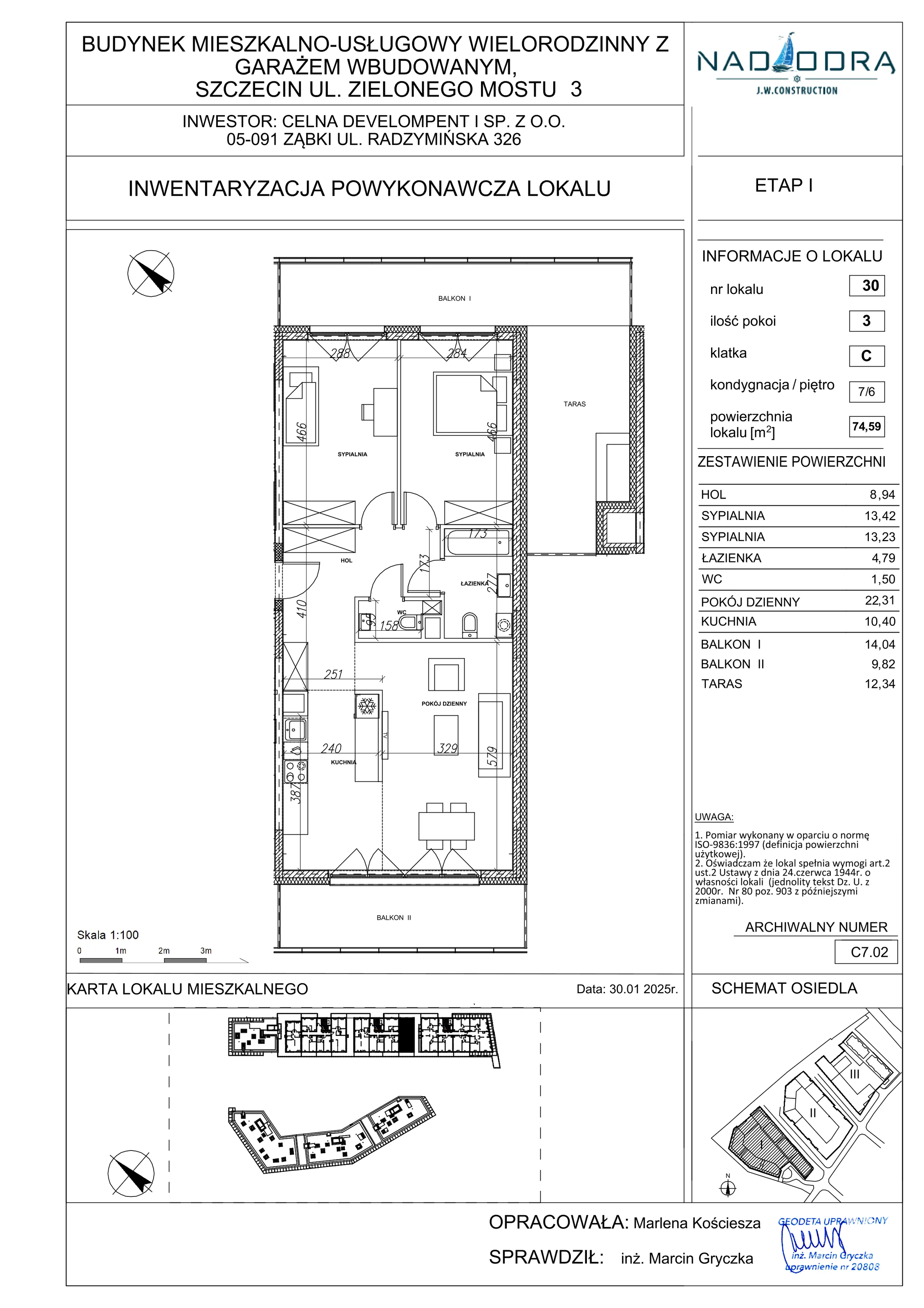 3 pokoje, apartament 74,59 m², piętro 6, oferta nr C7.02, Nad Odrą, Szczecin, Śródmieście, Łasztownia, ul. Celna 4