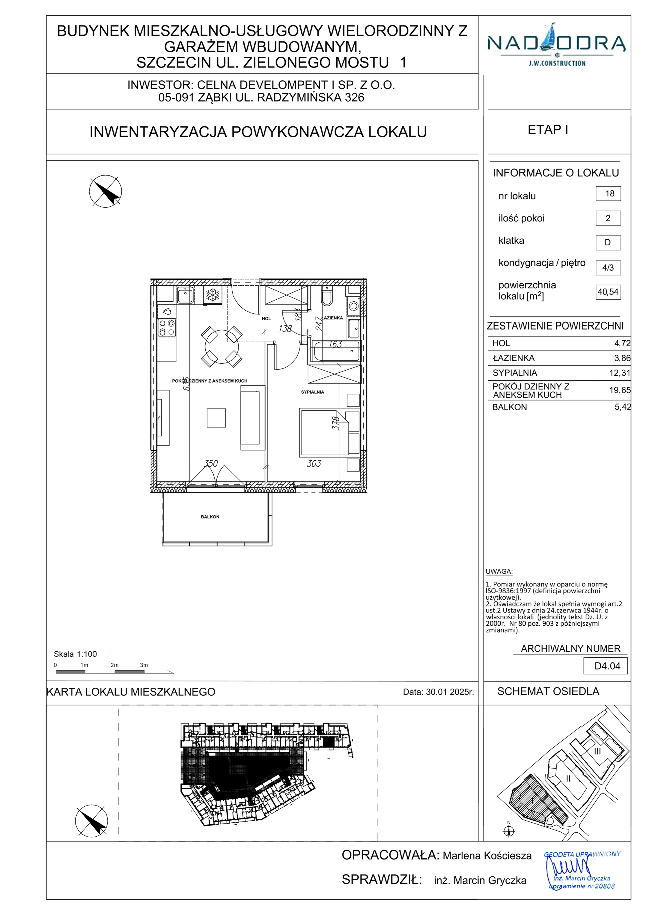 2 pokoje, mieszkanie 40,54 m², piętro 3, oferta nr D4.04, Nad Odrą, Szczecin, Śródmieście, Łasztownia, ul. Celna 4