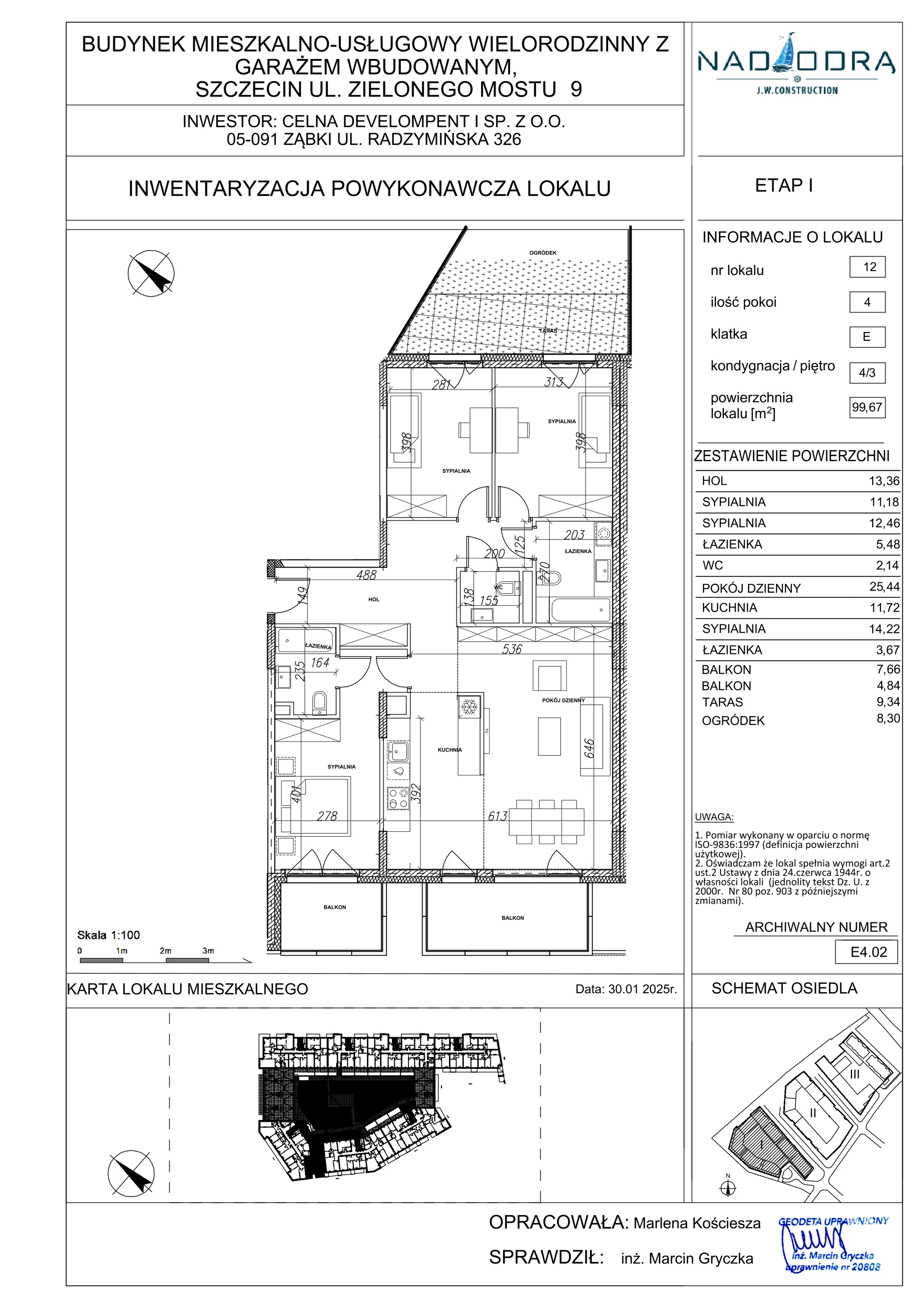 4 pokoje, mieszkanie 99,67 m², piętro 3, oferta nr E4.02, Nad Odrą, Szczecin, Śródmieście, Łasztownia, ul. Celna 4