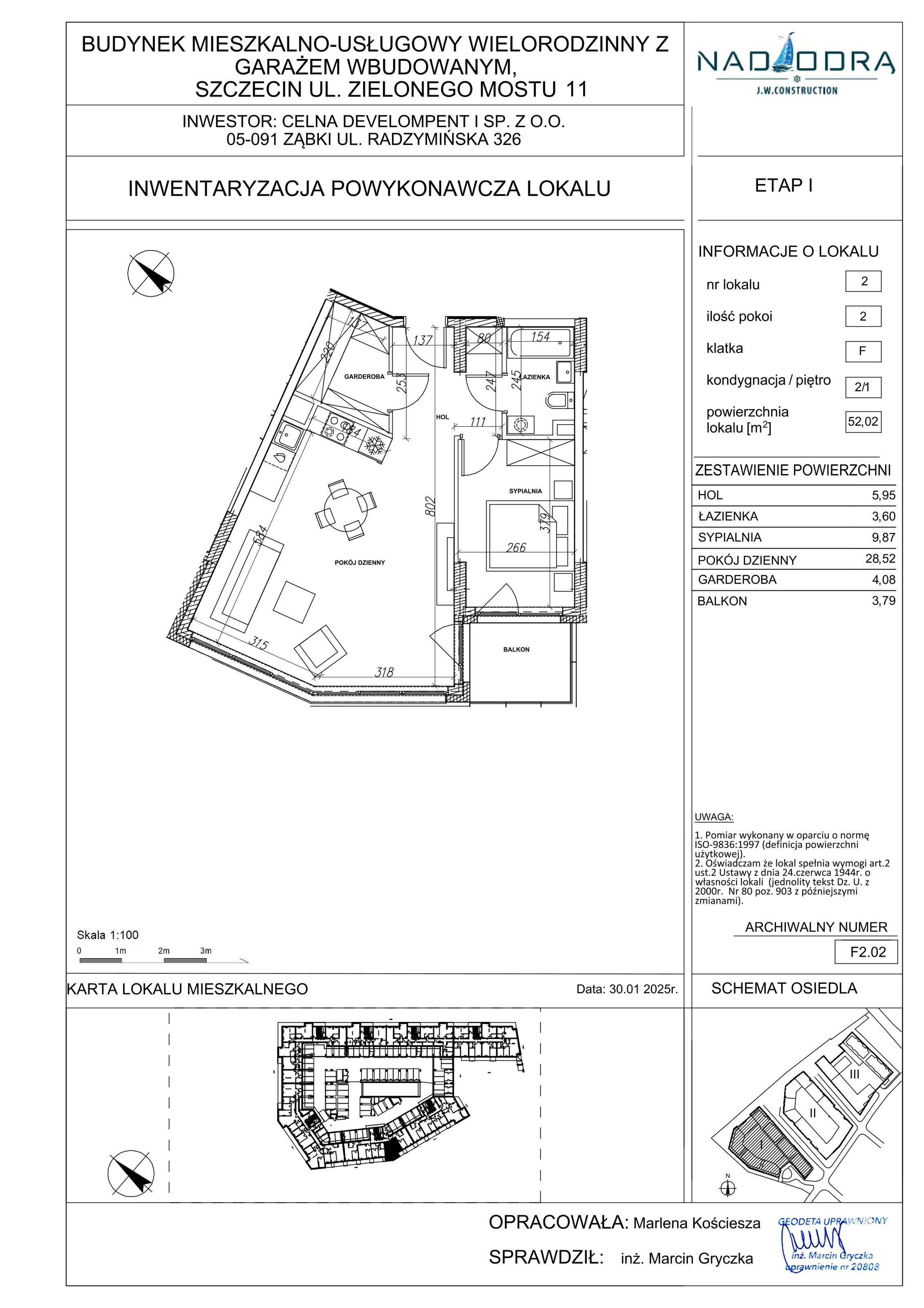 2 pokoje, mieszkanie 52,02 m², piętro 1, oferta nr F2.02, Nad Odrą, Szczecin, Śródmieście, Łasztownia, ul. Celna 4