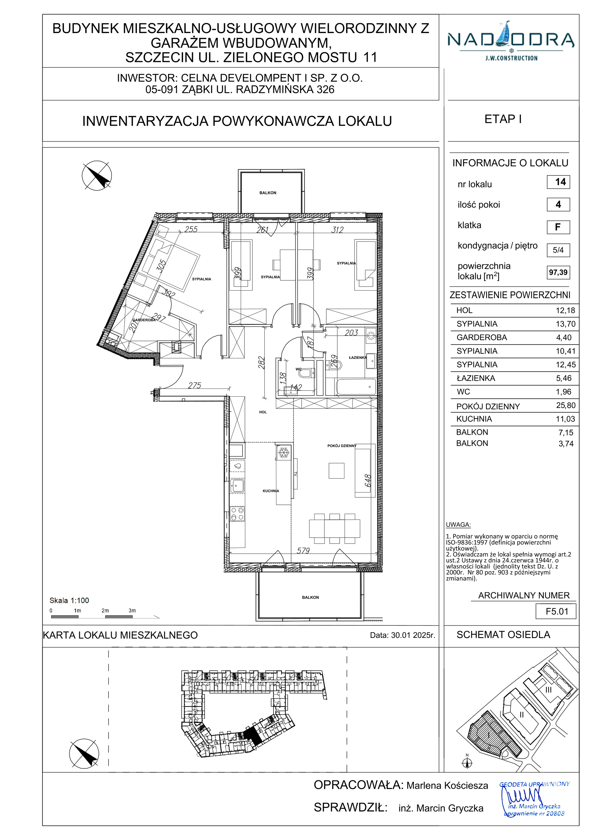 4 pokoje, mieszkanie 97,39 m², piętro 4, oferta nr F5.01, Nad Odrą, Szczecin, Śródmieście, Łasztownia, ul. Celna 4