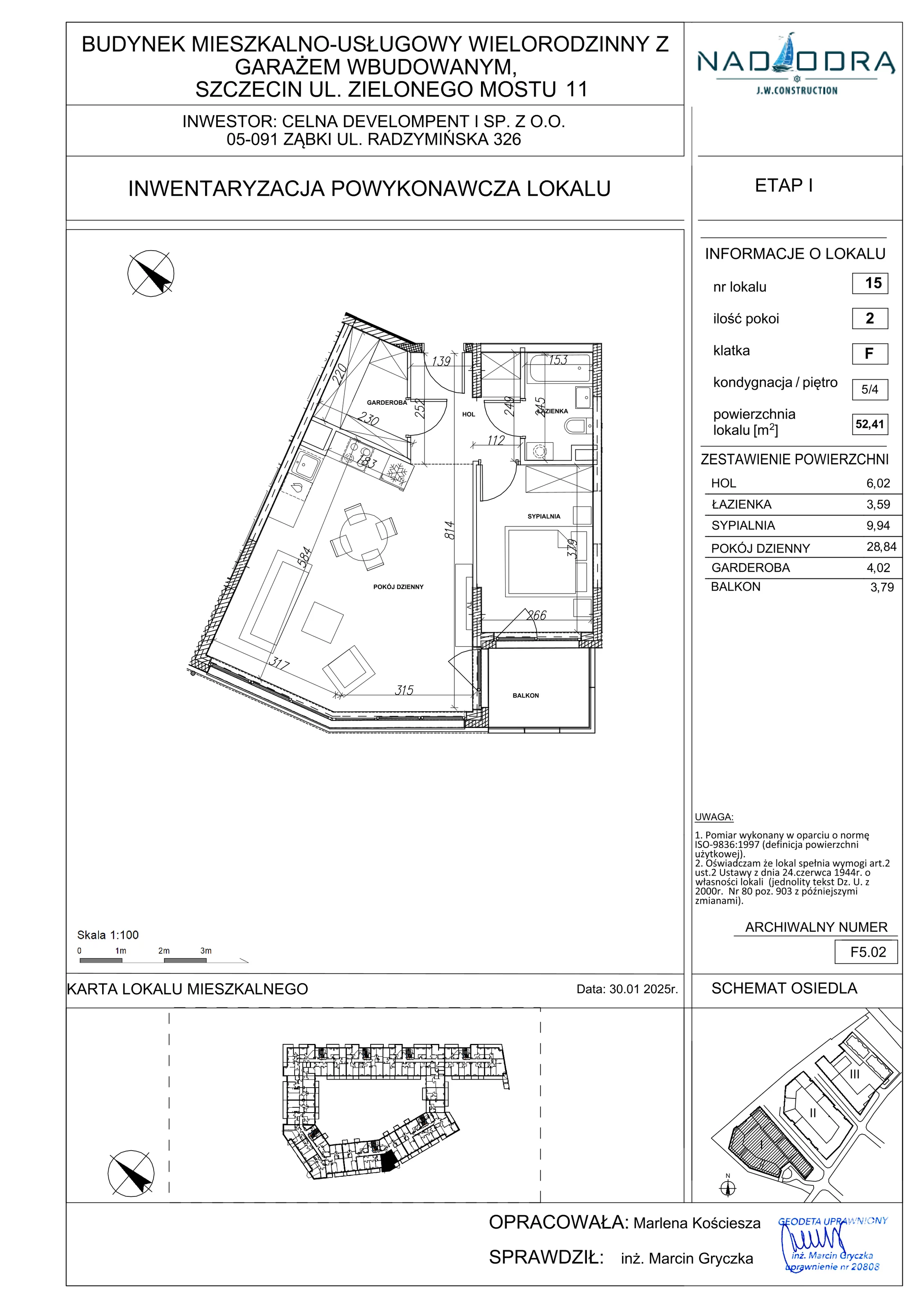 2 pokoje, mieszkanie 52,41 m², piętro 4, oferta nr F5.02, Nad Odrą, Szczecin, Śródmieście, Łasztownia, ul. Celna 4
