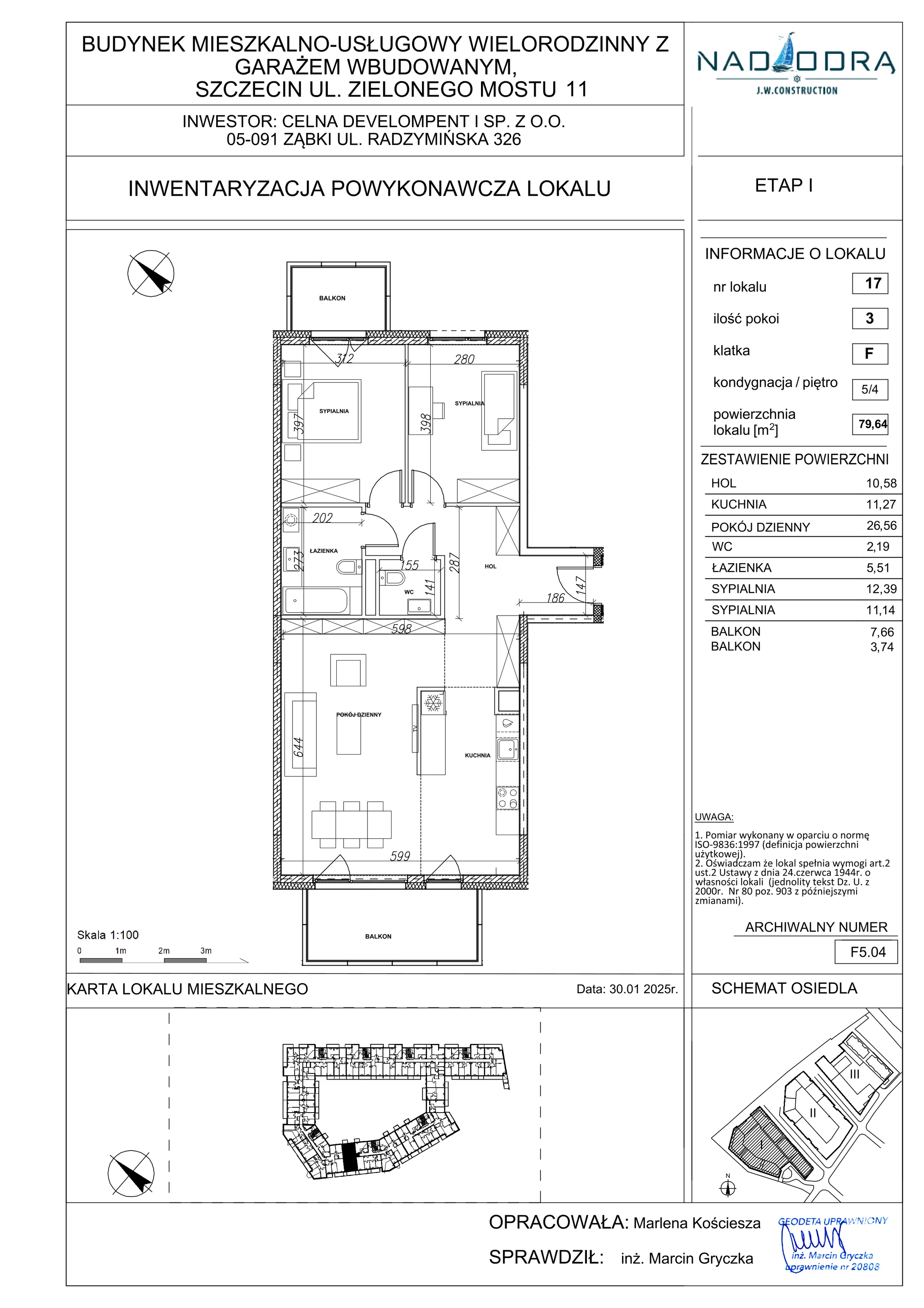 3 pokoje, mieszkanie 79,64 m², piętro 4, oferta nr F5.04, Nad Odrą, Szczecin, Śródmieście, Łasztownia, ul. Celna 4