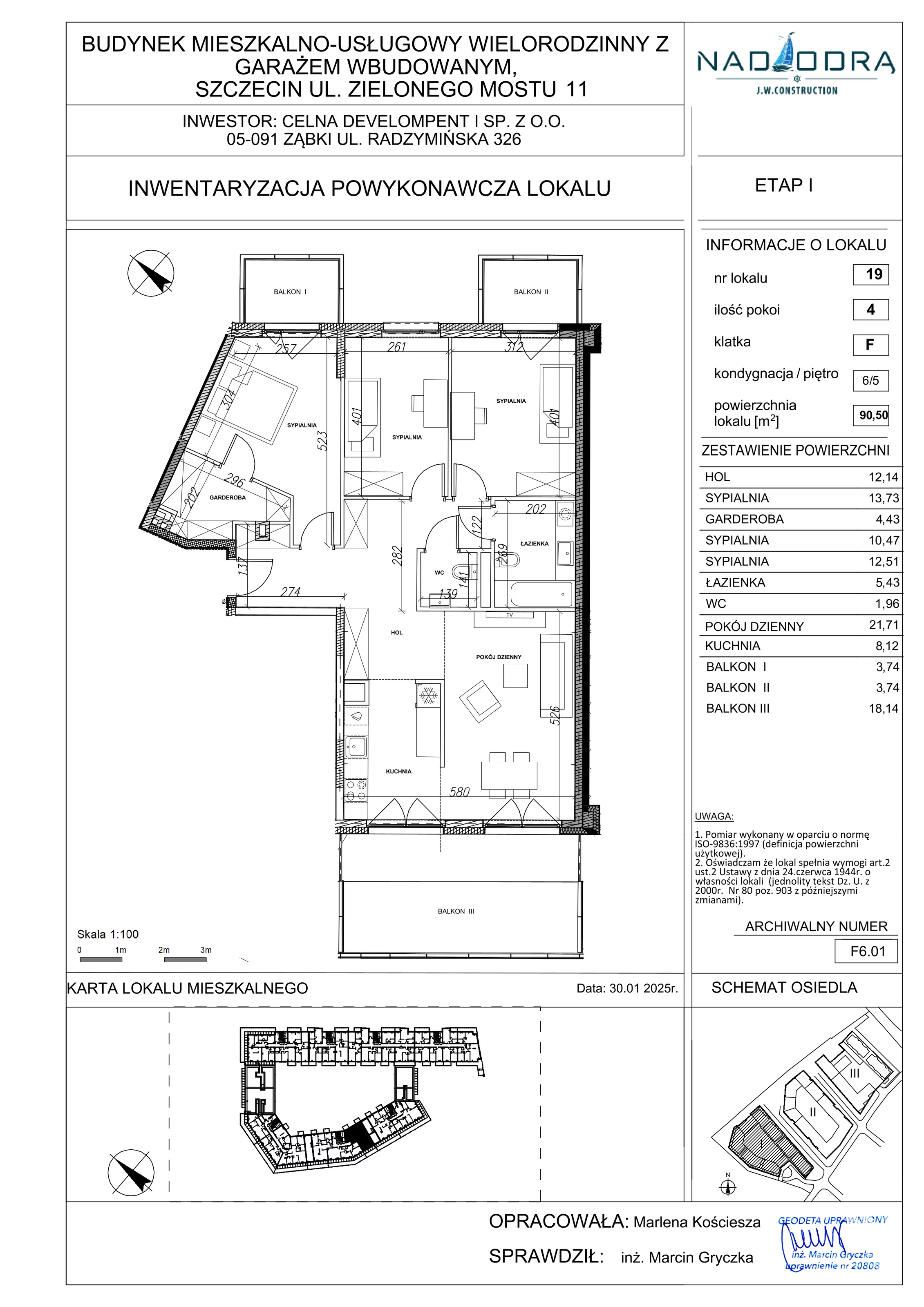 4 pokoje, mieszkanie 90,50 m², piętro 5, oferta nr F6.01, Nad Odrą, Szczecin, Śródmieście, Łasztownia, ul. Celna 4