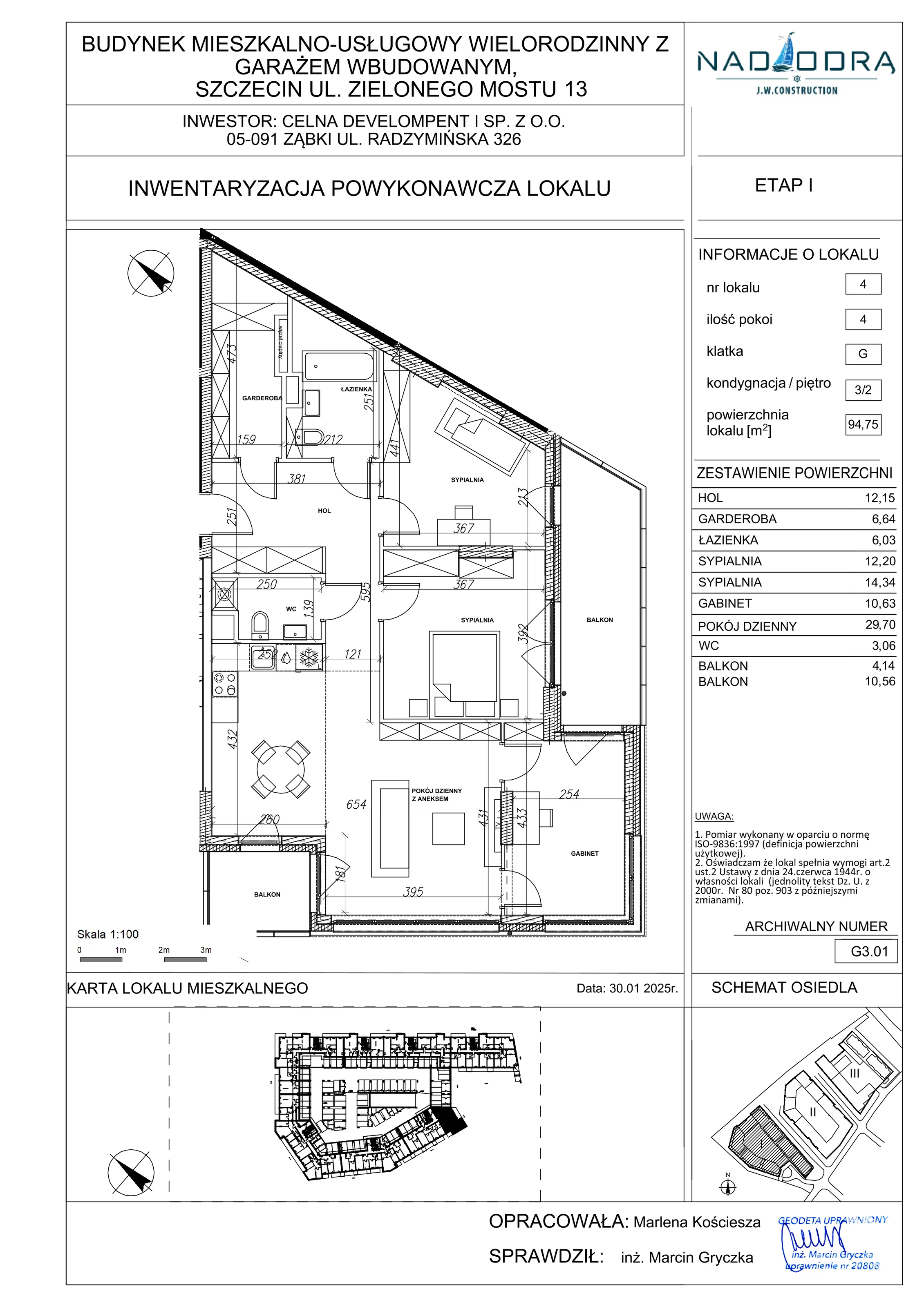 4 pokoje, mieszkanie 94,75 m², piętro 2, oferta nr G3.01, Nad Odrą, Szczecin, Śródmieście, Łasztownia, ul. Celna 4