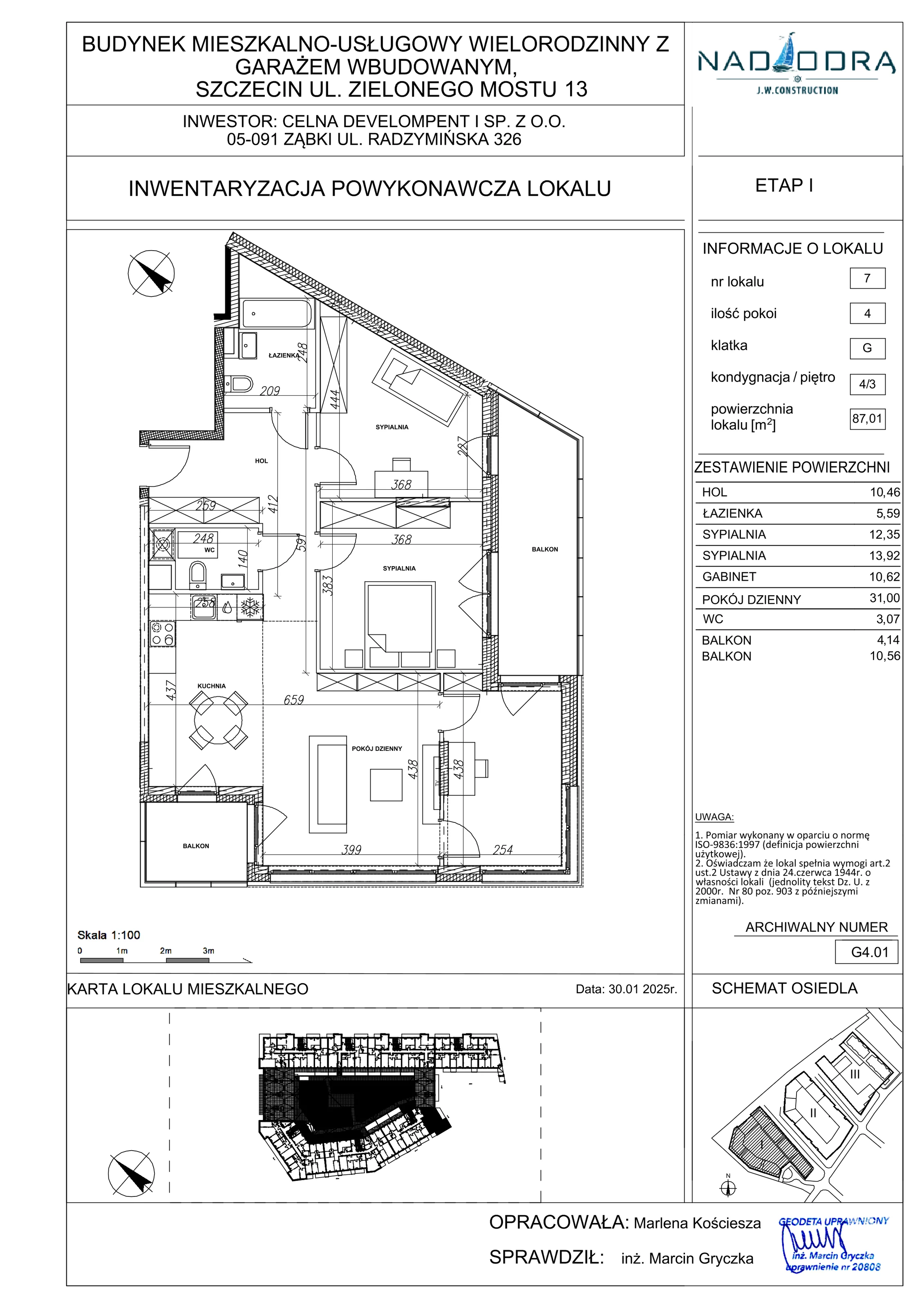 4 pokoje, mieszkanie 87,01 m², piętro 3, oferta nr G4.01, Nad Odrą, Szczecin, Śródmieście, Łasztownia, ul. Celna 4