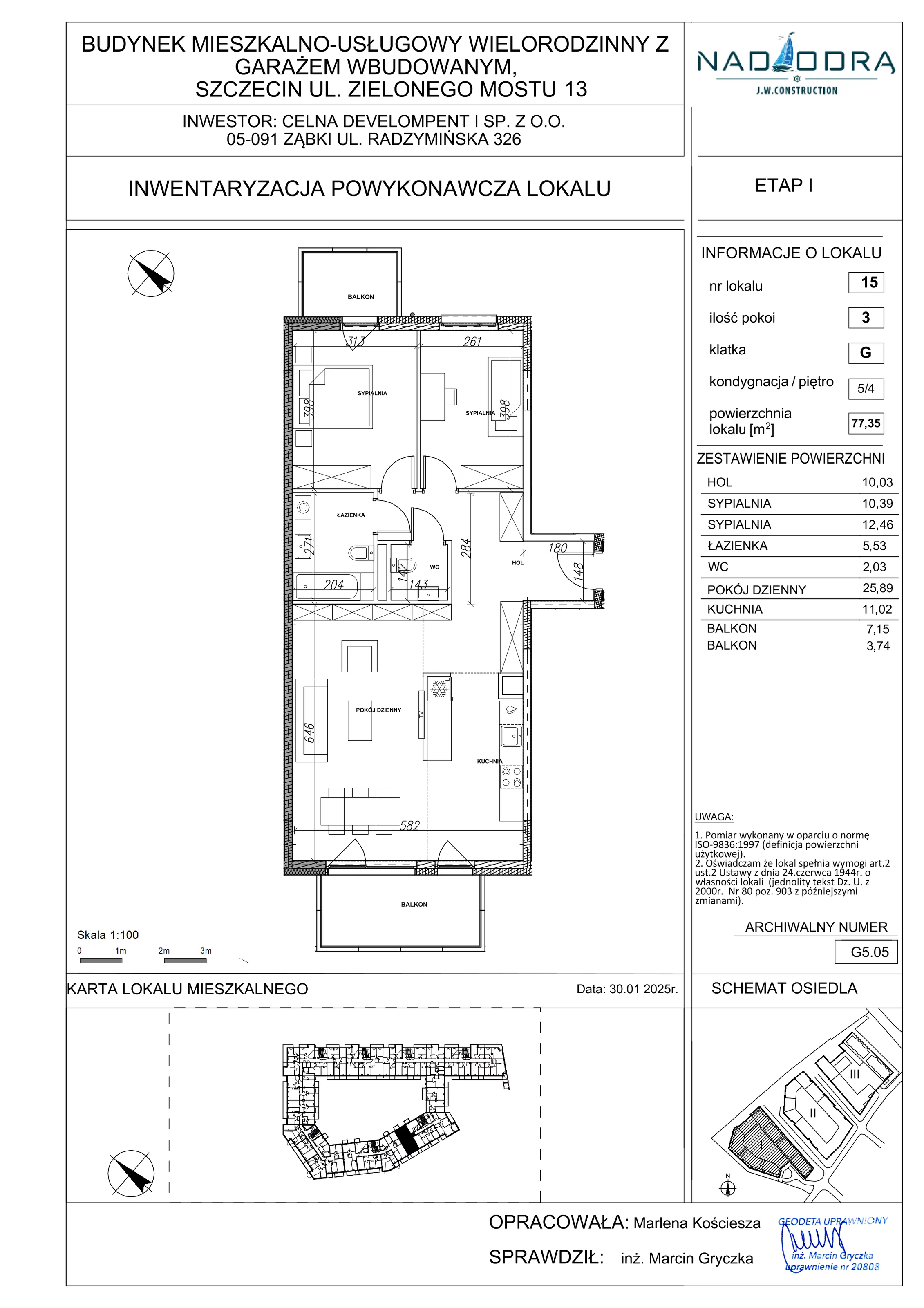 3 pokoje, apartament 77,35 m², piętro 4, oferta nr G5.05, Nad Odrą, Szczecin, Śródmieście, Łasztownia, ul. Celna 4