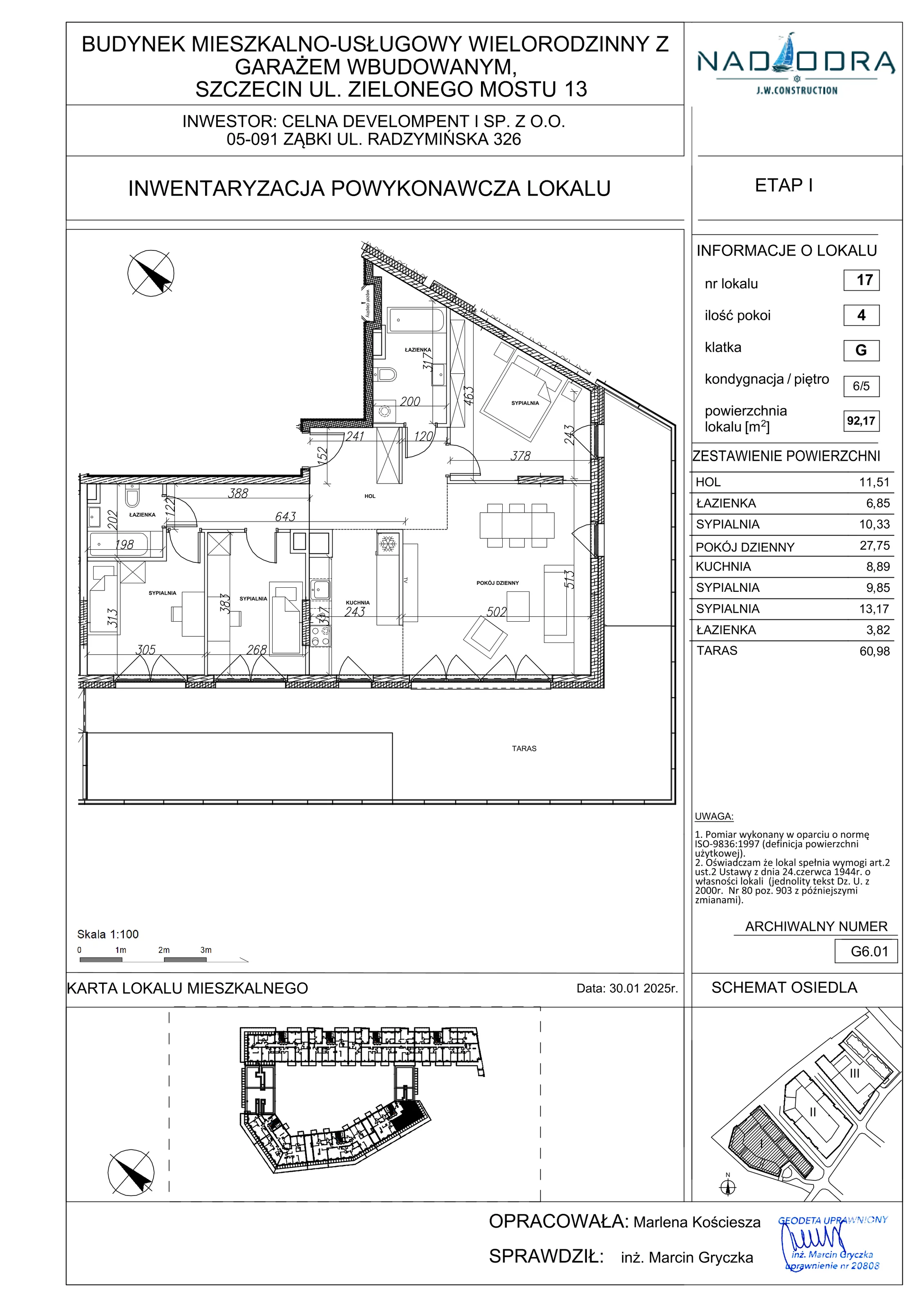 4 pokoje, mieszkanie 92,17 m², piętro 5, oferta nr G6.01, Nad Odrą, Szczecin, Śródmieście, Łasztownia, ul. Celna 4